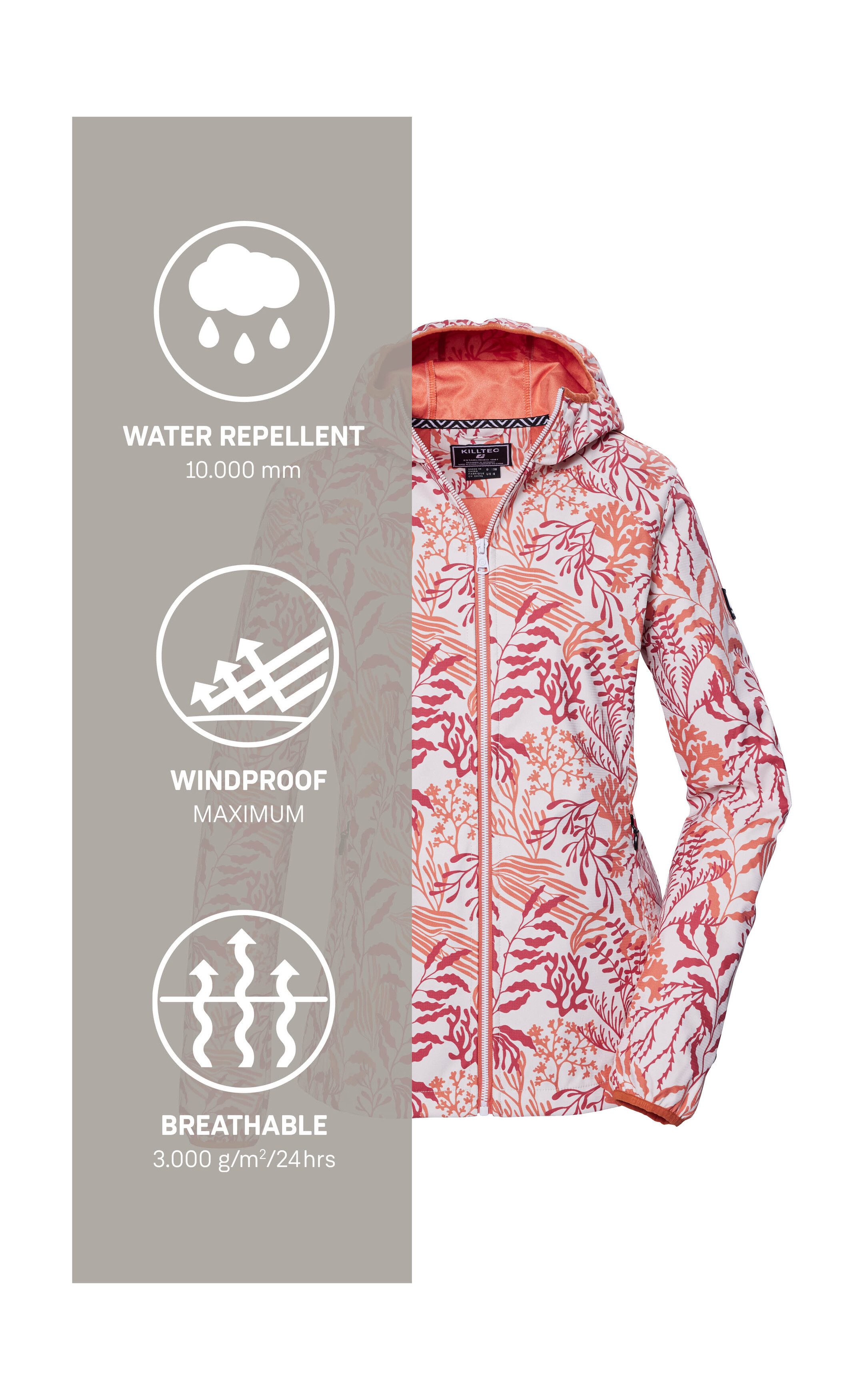 Killtec Softshell-jack KOS 56 WMN SFTSHLL JCKT Waterafstotende, winddichte softshelljack met bloemprint