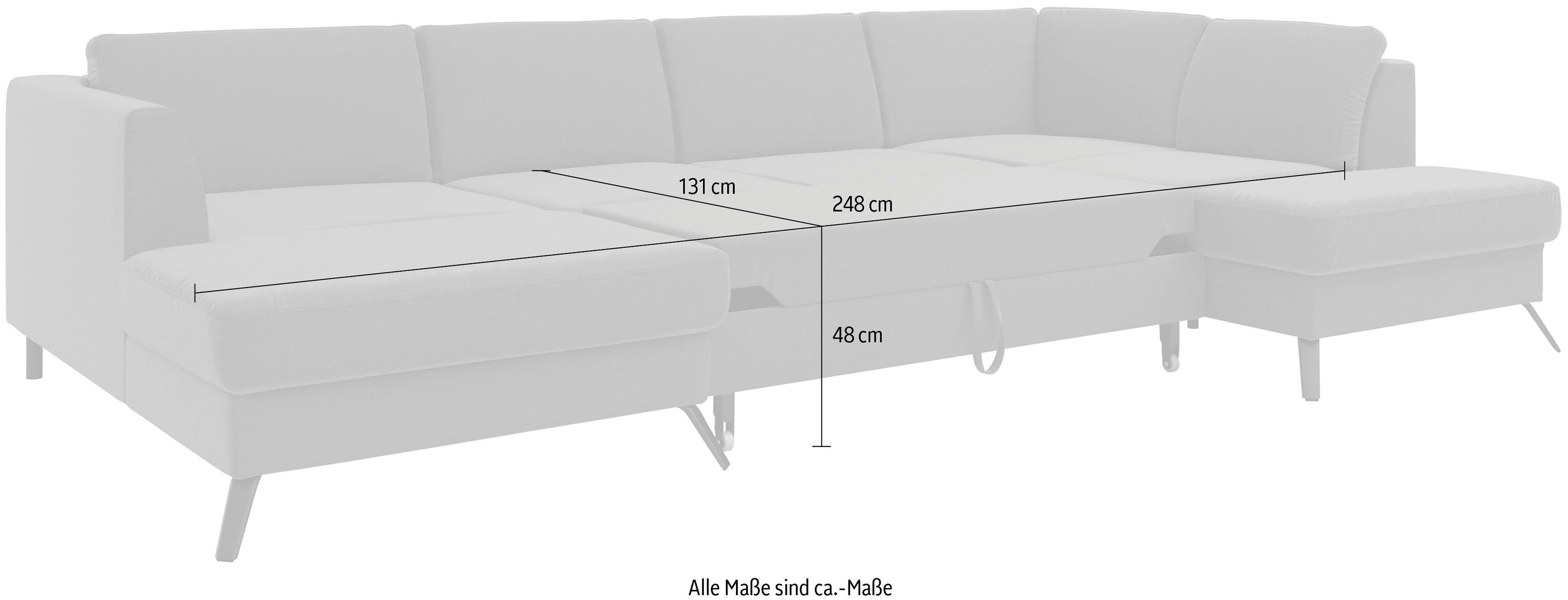 sit&more Zithoek Olsen U-vorm inclusief zitdiepteverstelling, naar keuze met slaapfunctie, 15 cm hoog