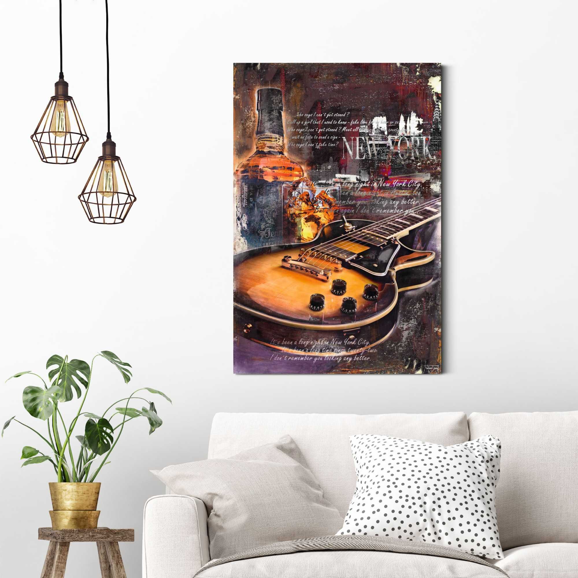 Reinders! Decoratief paneel Gitaar & whiskey schilderijen bruin