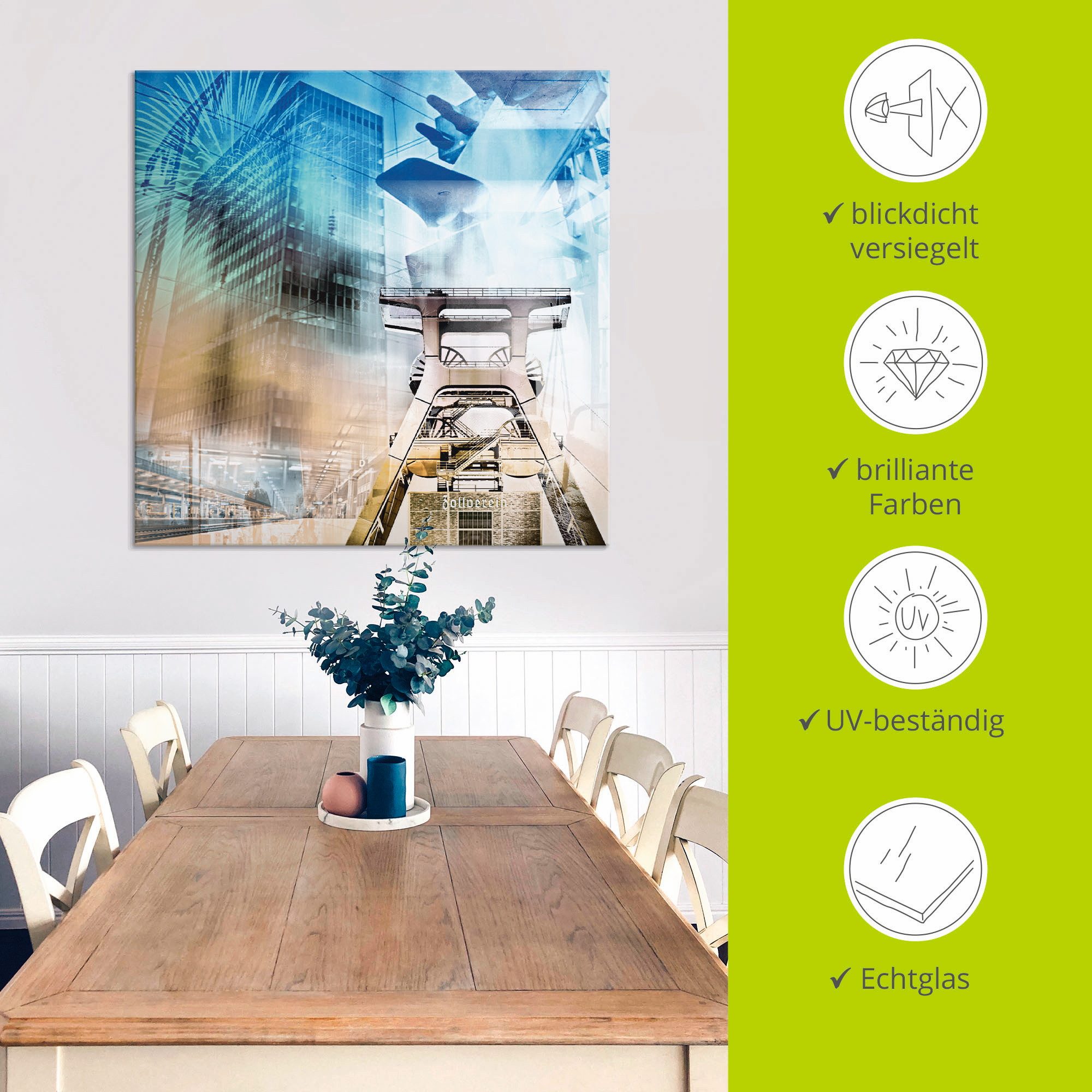Artland Print op glas Essen skyline abstracte collage II