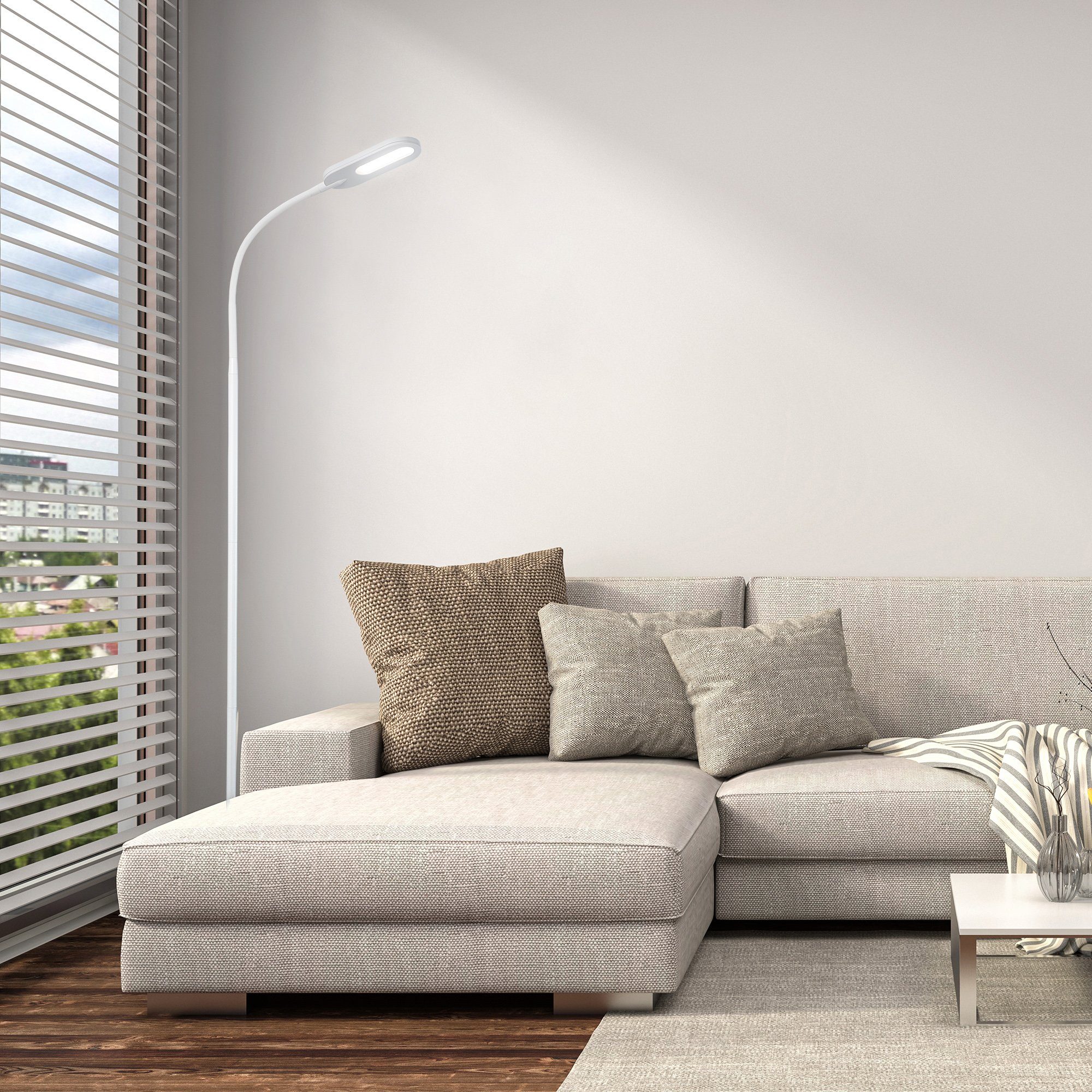 B.K.Licht Staande ledlamp LED vloerlamp dimbaar draaibaar incl. 8W 600lm geheugen & touch wit