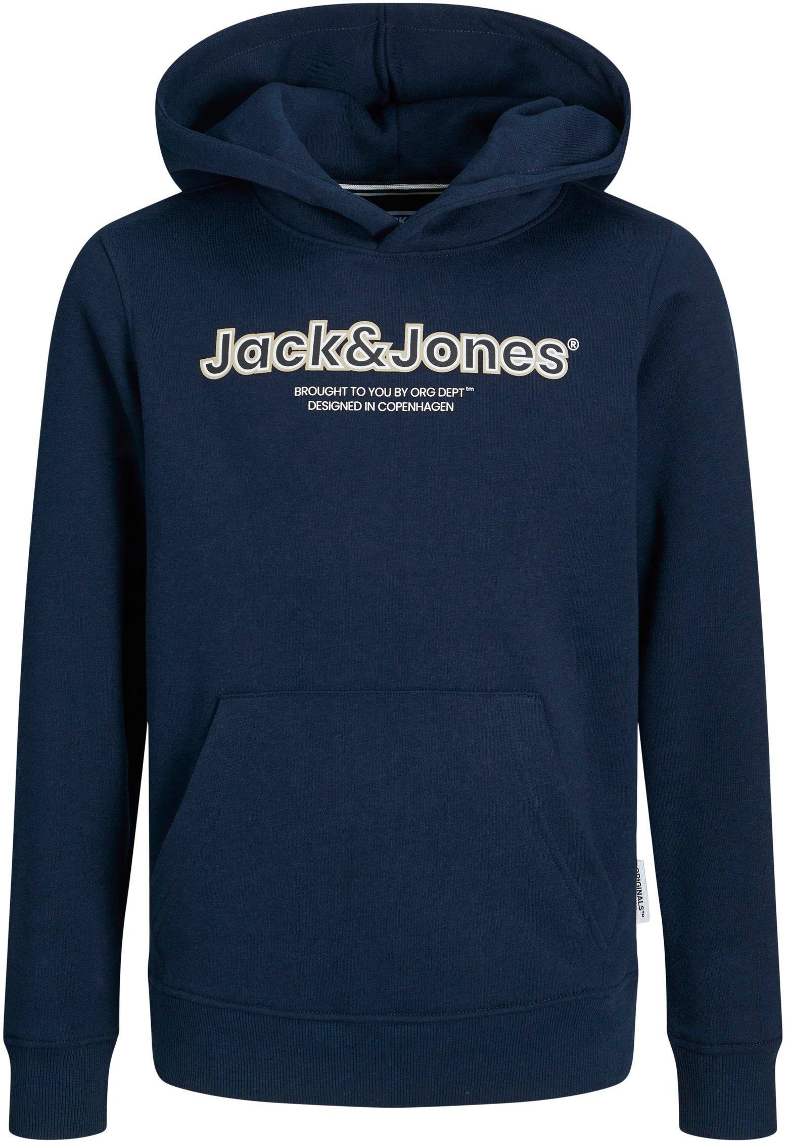 Jack & jones JUNIOR hoodie JORLAKEWOOD met logo donkerblauw Sweater Logo 140
