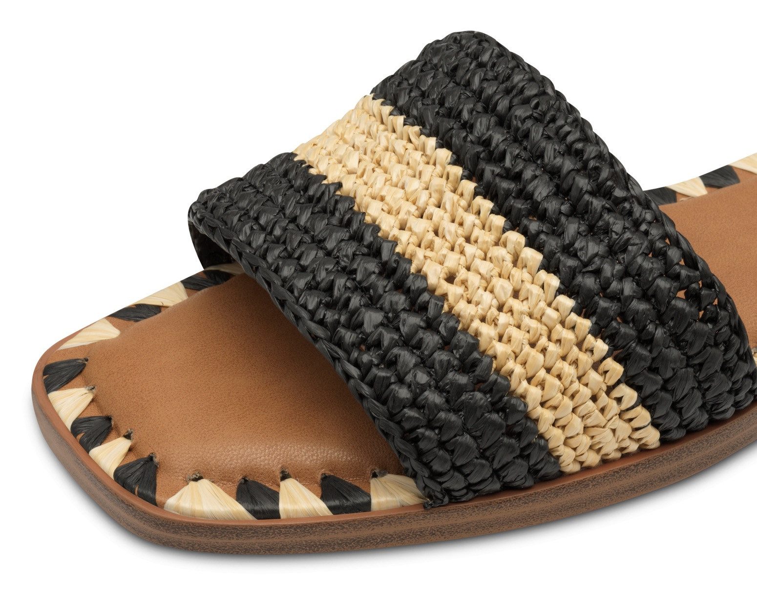 Tamaris Slippers , blokhak, zomerschoen, strandschoen, tweekleurige bies van bamboe