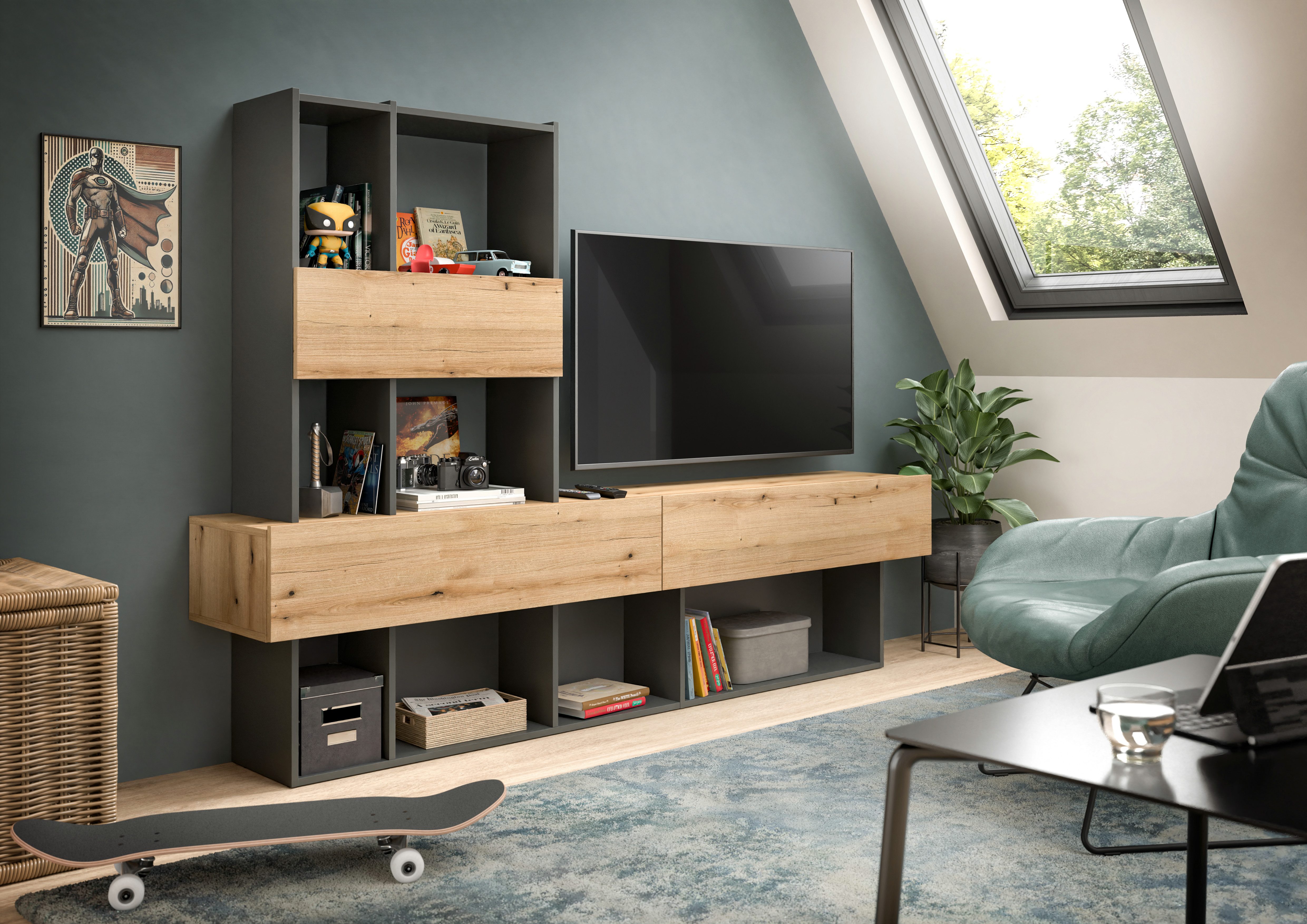 INOSIGN Wandmeubel Tyson, breedte 210 cm, bestaat uit: lowboard en opzetrek