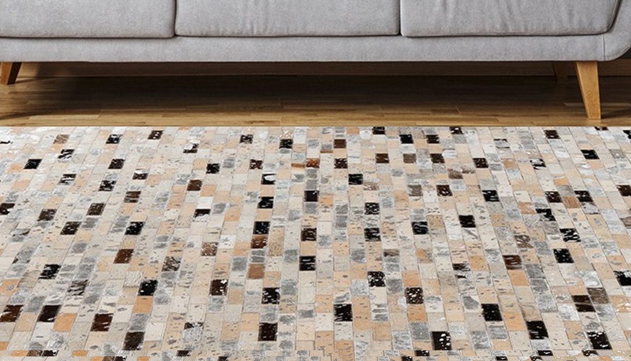 Padiro Leren vloerkleed Lavin 525 leder tapijten maat 160 cm x 230 cm x 8 mm zwart