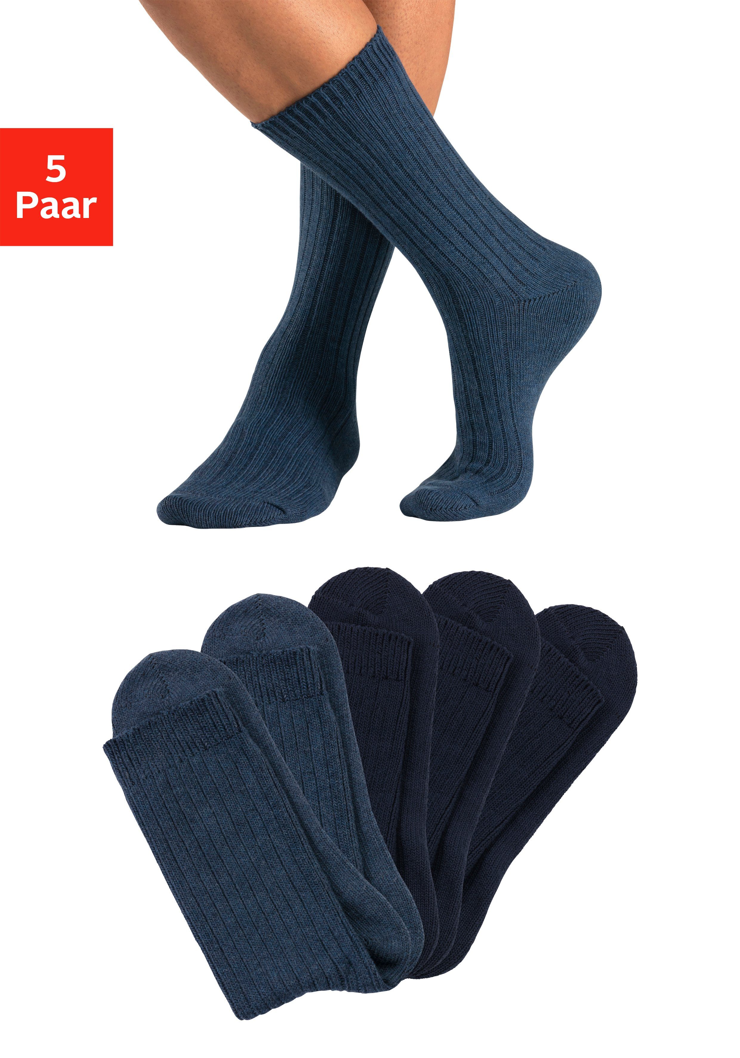 H.I.S Werksokken bijzonder grof gebreid (set, 5 paar) heren sokken maat 47-48 blauw