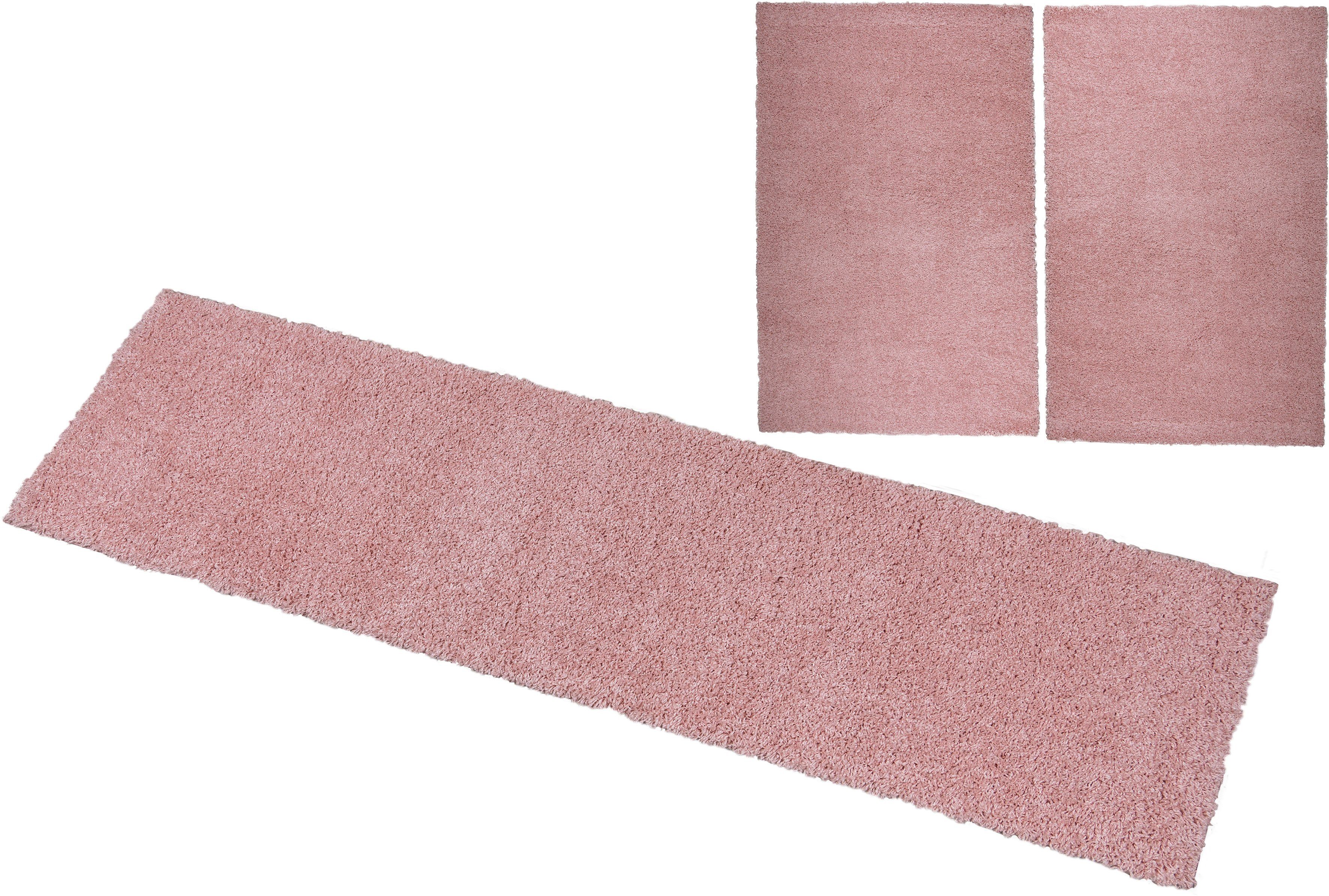 Bruno Banani Set slaapkamerkleedjes Shaggy Soft geweven, unikleuren, bijzonder zacht, slaapkamerkleed, loperset bedvloerkleden maat 14 roze