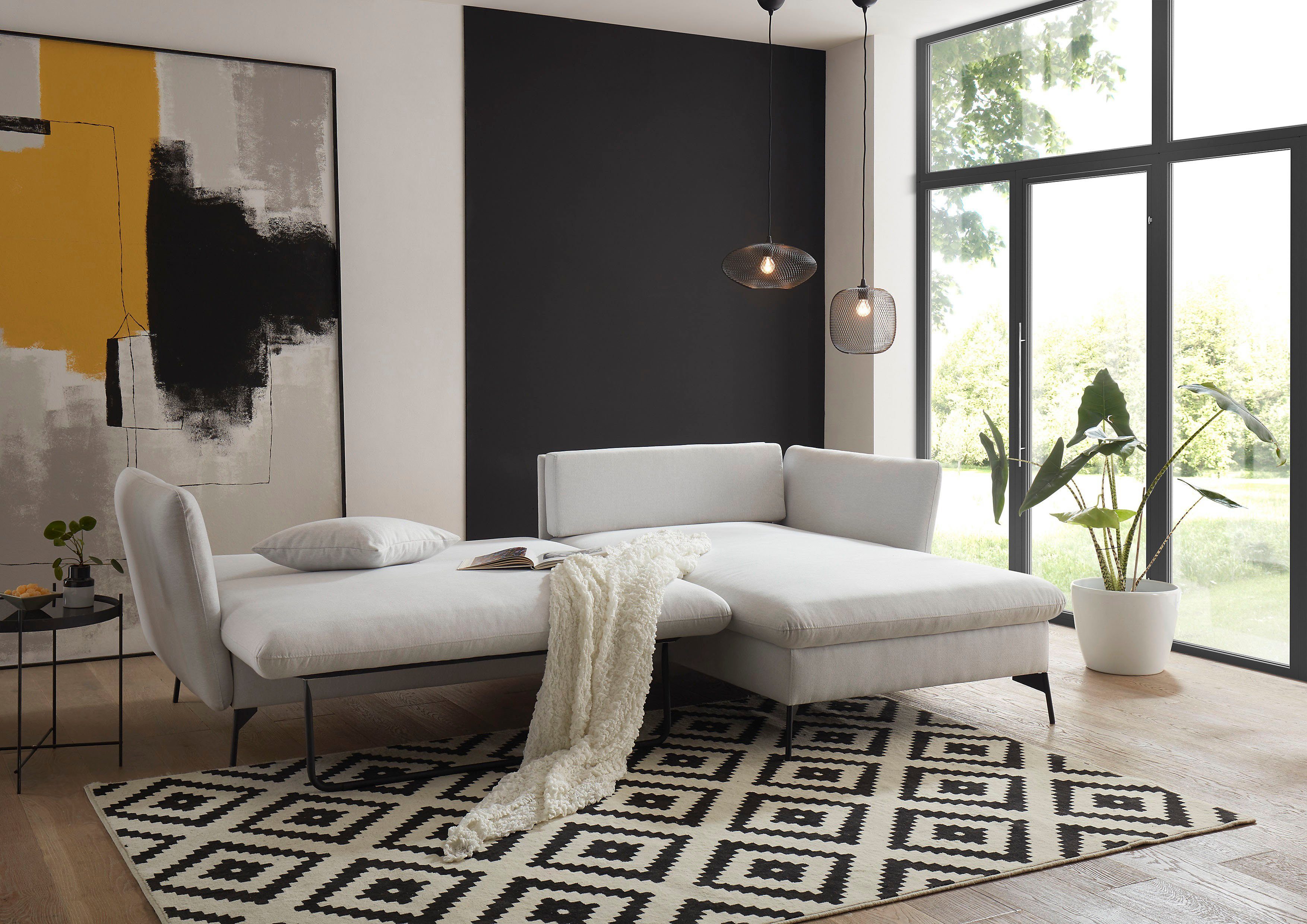 andas Hoekbank LIVORNO,258 cm, L-model, Slaapfunctie en bedlade (139/224 cm), fluweel, structuur, geweven stof