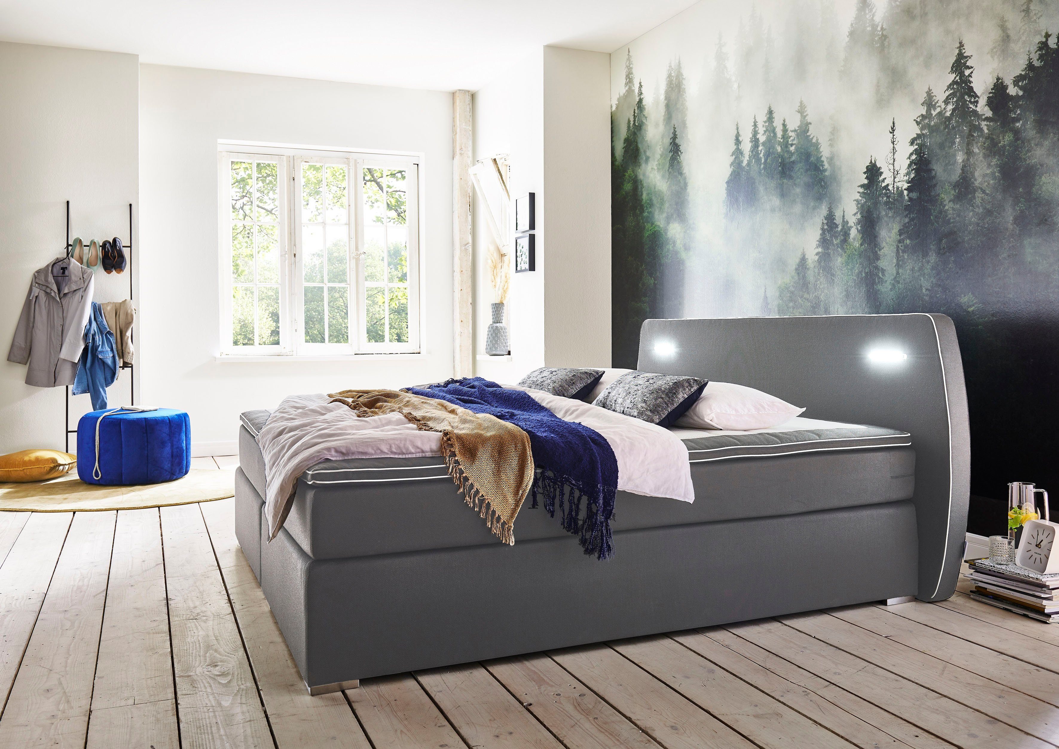 ATLANTIC home collection Boxspring REX led inclusief ledverlichting en topmatras boxsprings grijs