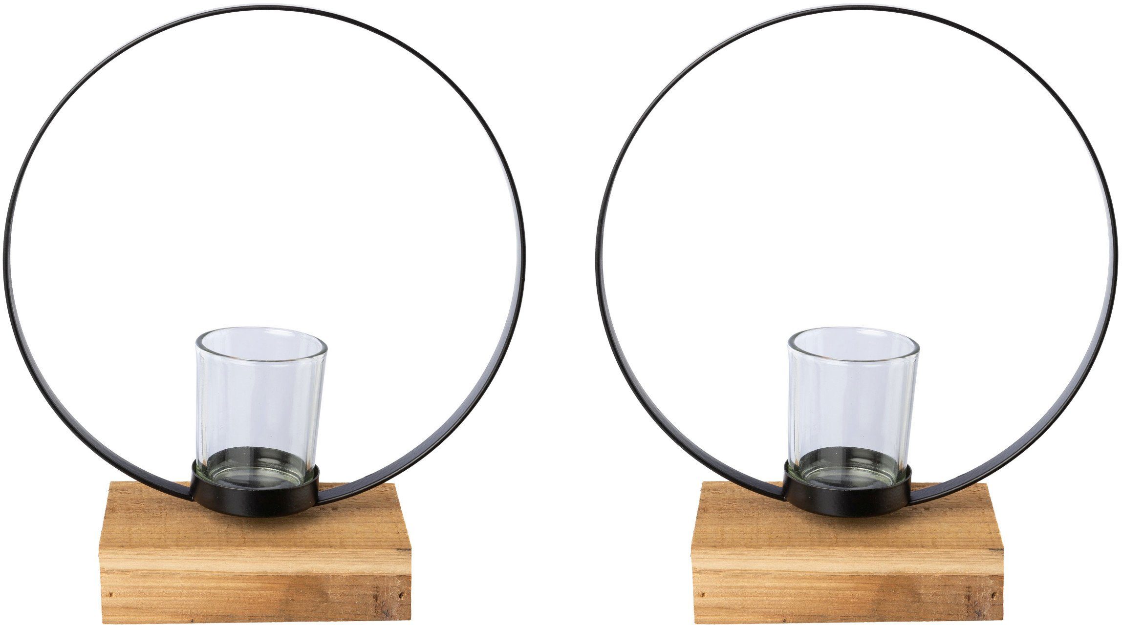 Creativ deco Waxinelichthouder op edele houten voet, 2-delige set, hoogte ca. 23 cm (2 stuks)