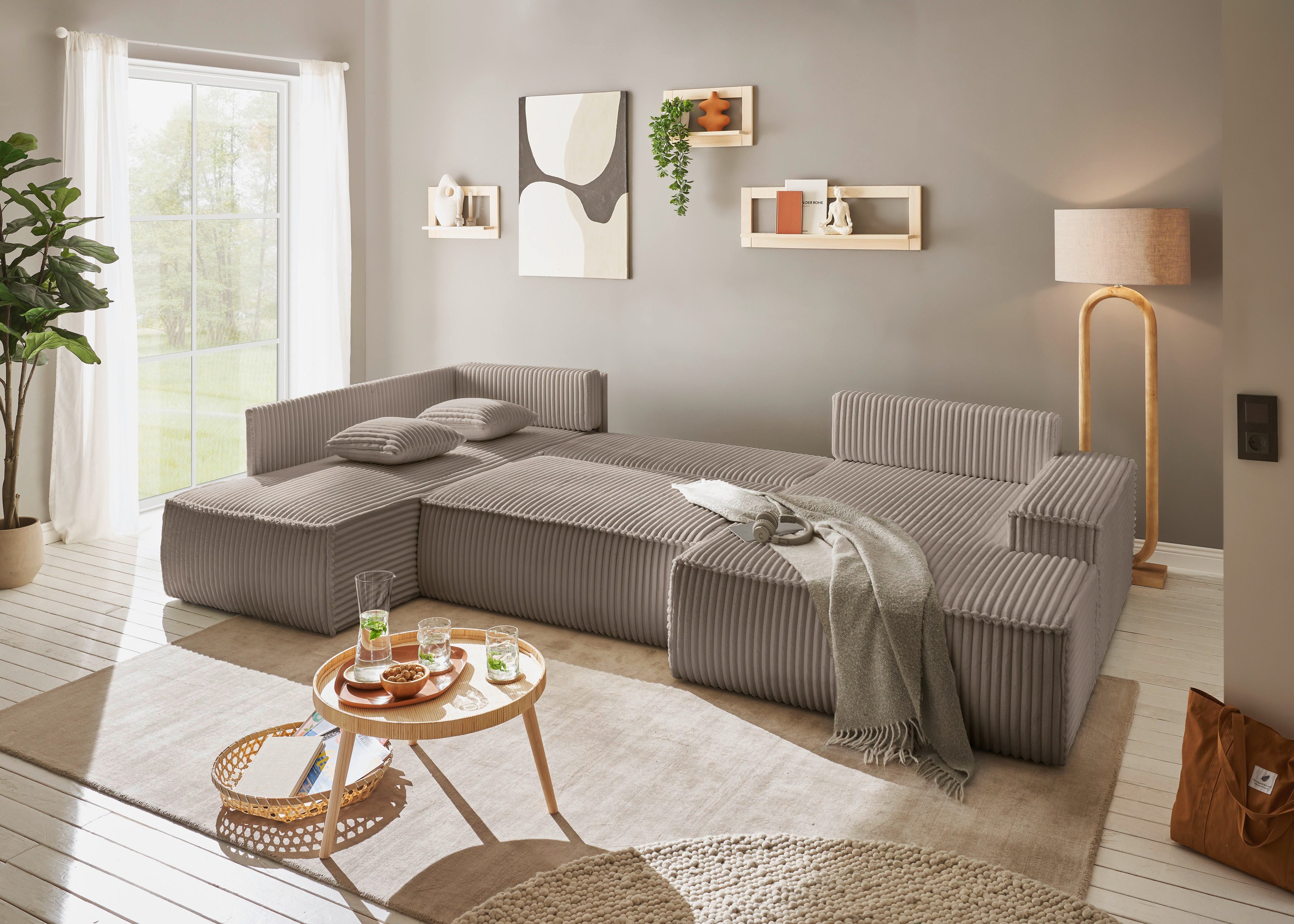 andas Zithoek FINNLEY U-model XXL 329 cm, bedbank, slaapfunctie m. bedkist