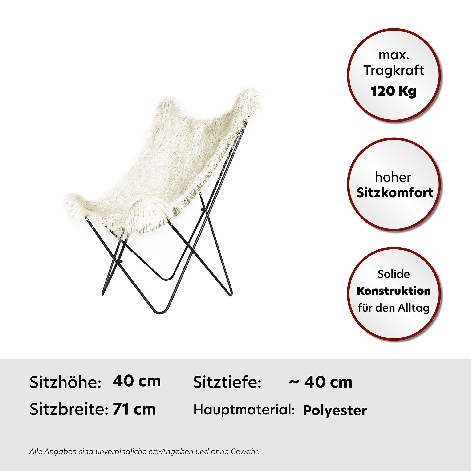 Kayoom Stoel Vlinderstoel Lynn 110, zachte bekleding van kunstbont (1 stuk)