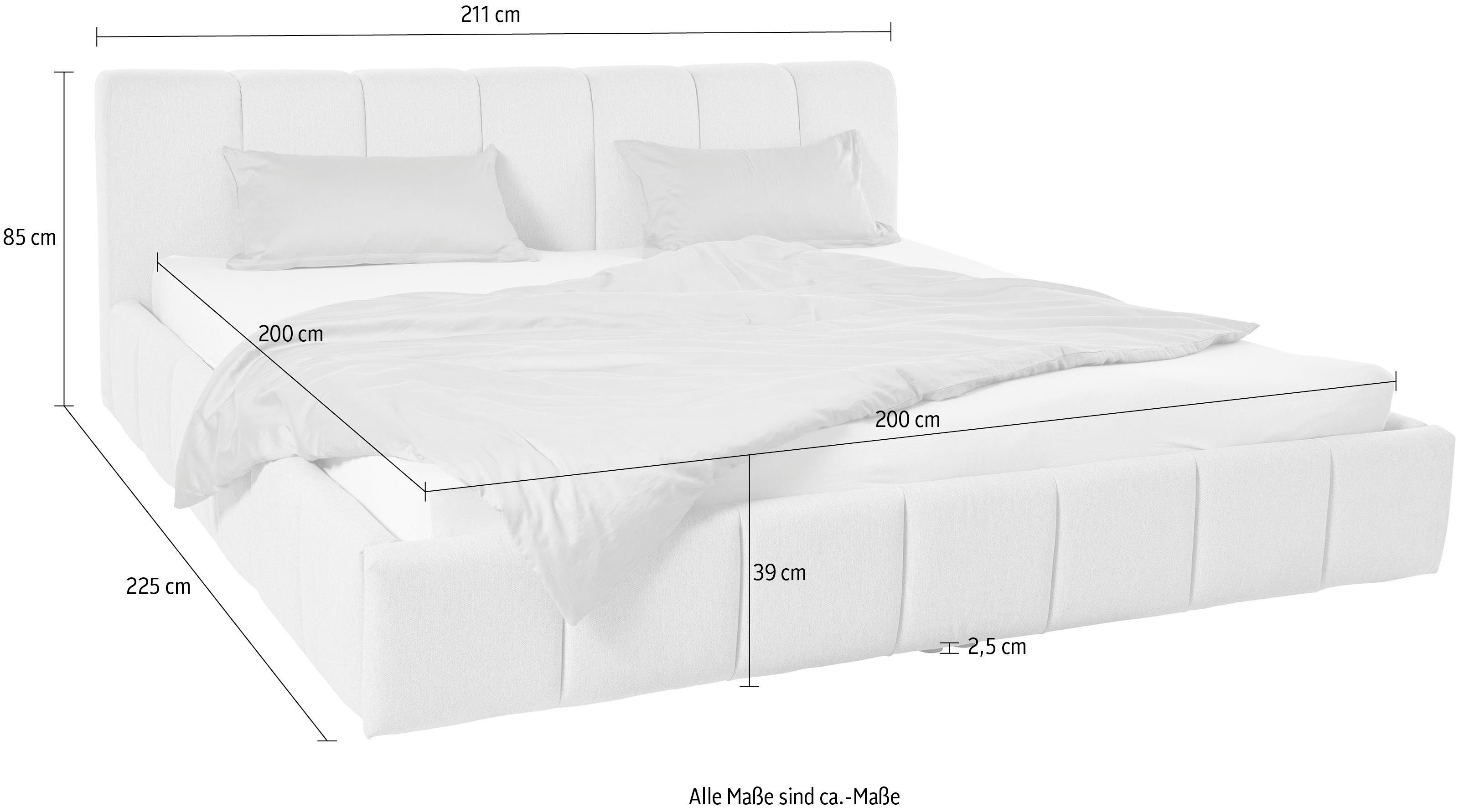 LeGer Home by Lena Gercke Gestoffeerd bed Maileen in 5 breedten en 3 kleuren, incl. rolbodem