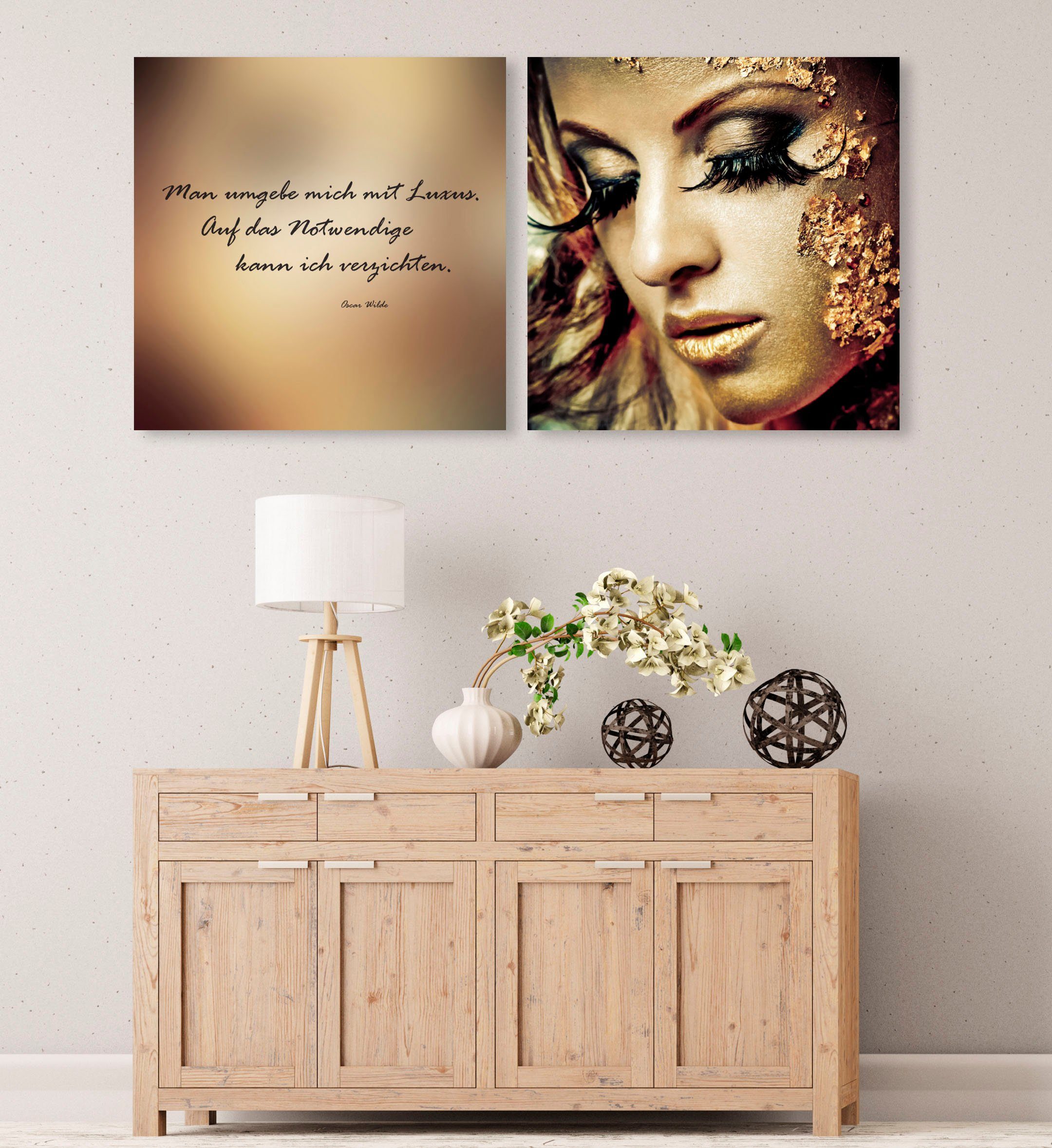 queence Artprint op linnen Rijkdom Premium canvasstof, handgemaakt in Duitsland, citaat, 2-delige set (set)