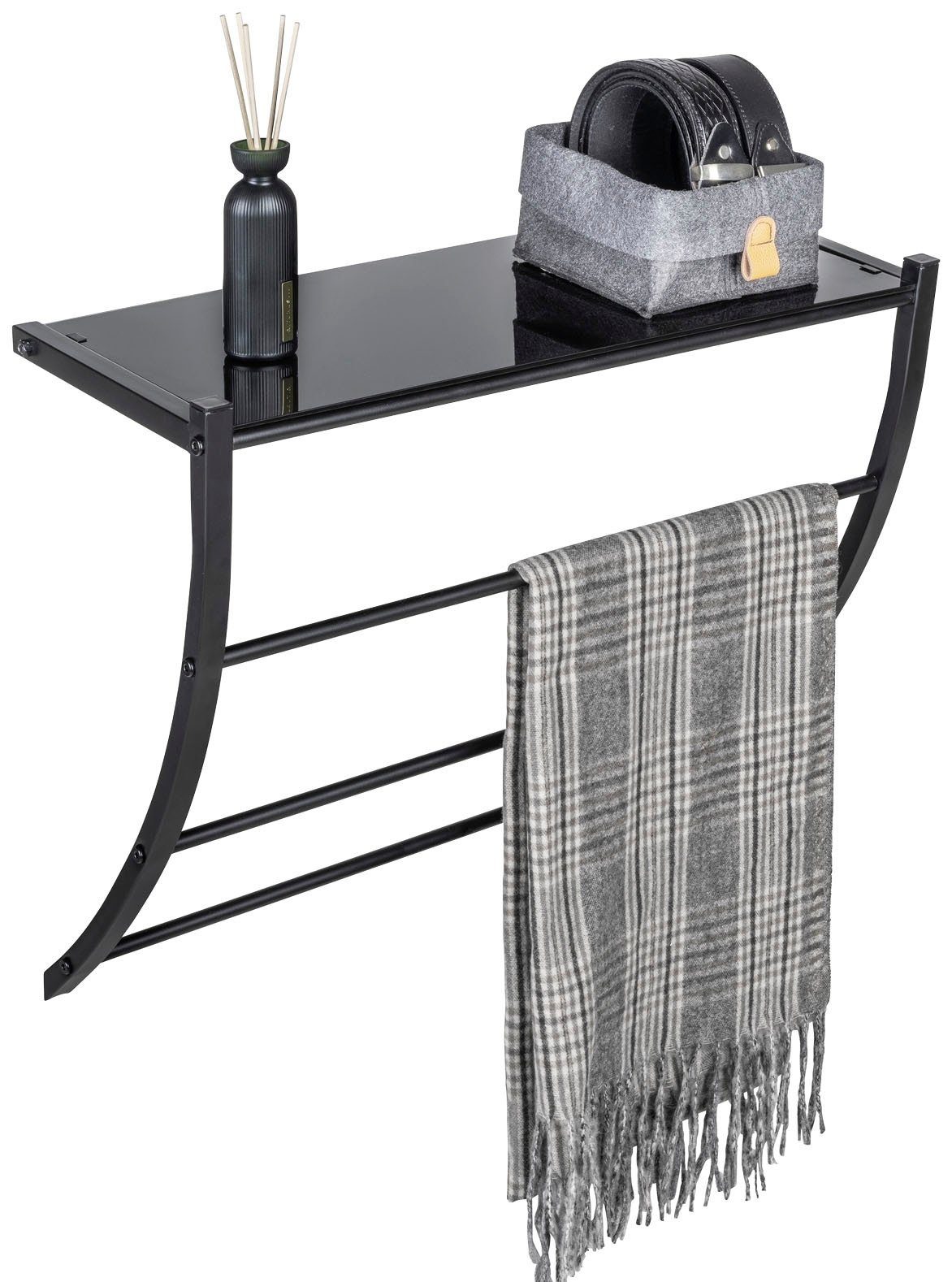 WENKO Wandplank Tarderia met glazen plank en 3 handdoekstangen