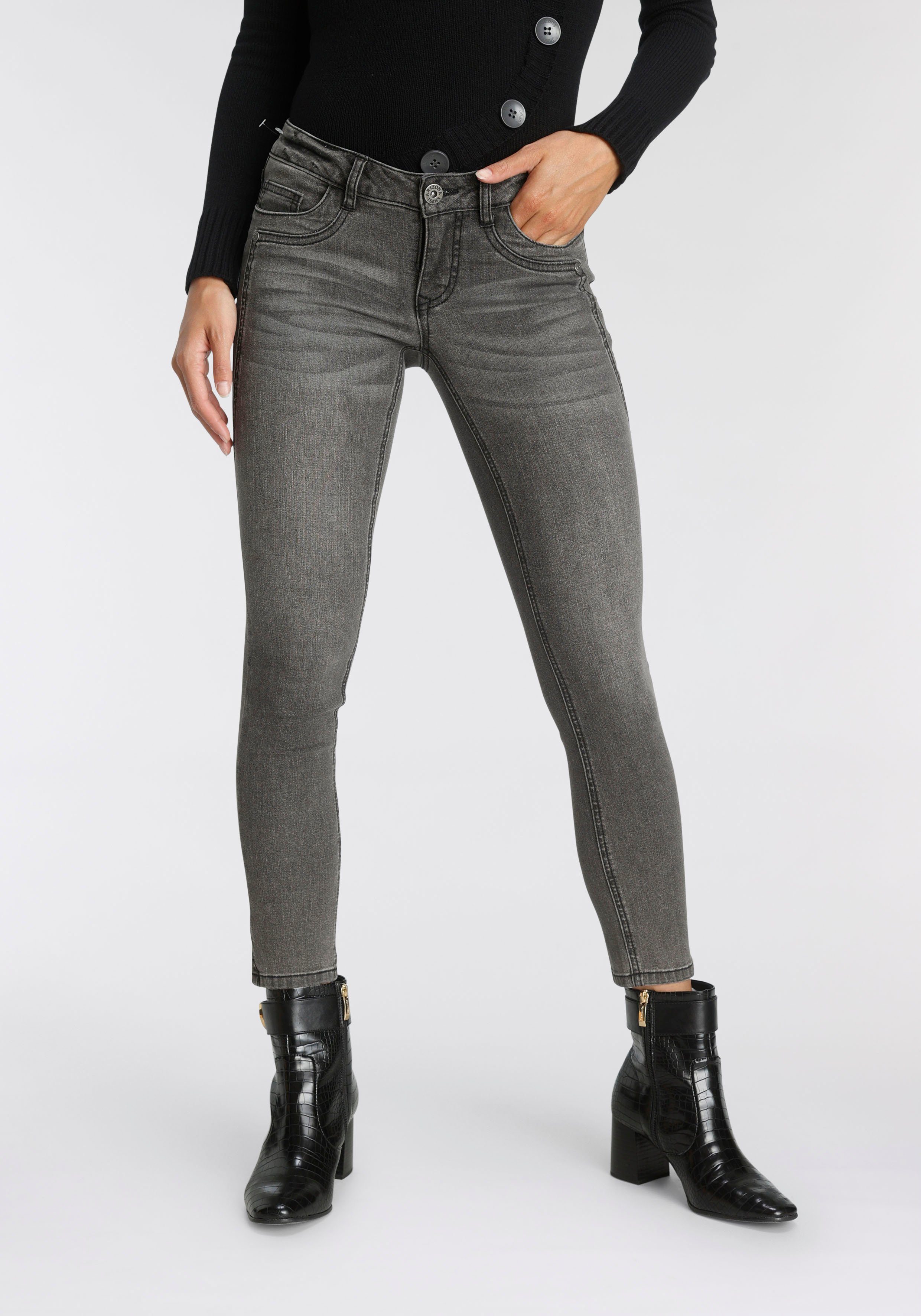 Arizona Skinny fit jeans Met geren extra-strakke been snit, lage taille dames skinny jeans maat 46-kort grijs