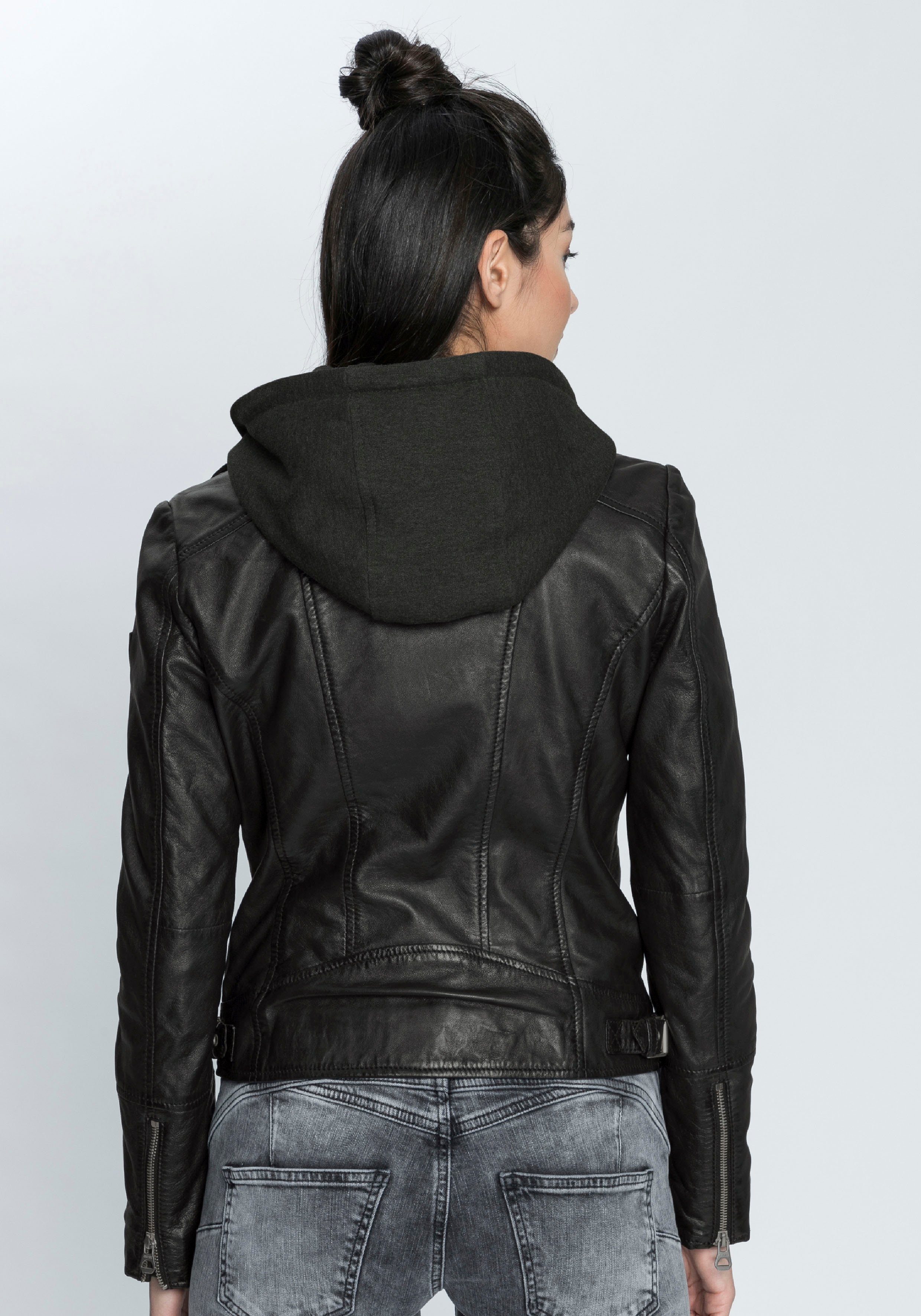 Mauritius Leren jack Ela cool 2-in-1-bikerjack met een afneembare jerseycapuchon