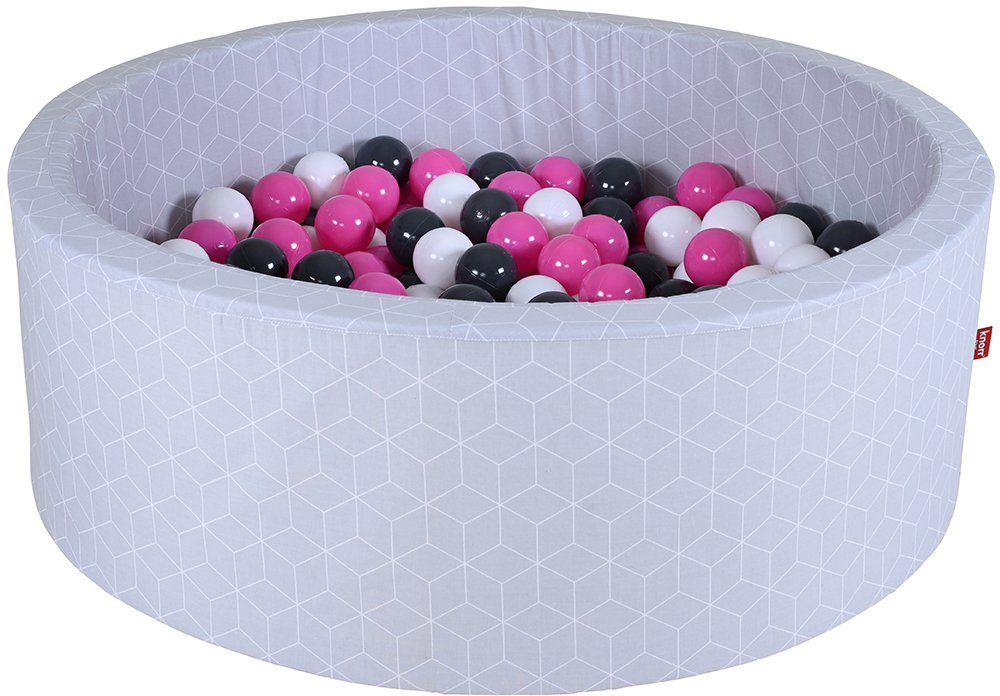 Knorrtoys® Ballenbak Geo, cube grey met 300 ballen creme/grey/rose, made in europe