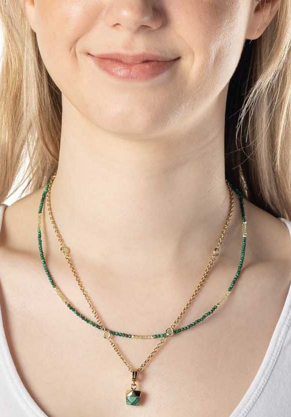 LEONARDO Ketting met hanger Ketting Valea, 021767 met malachiet, glassteen - met glaskraal