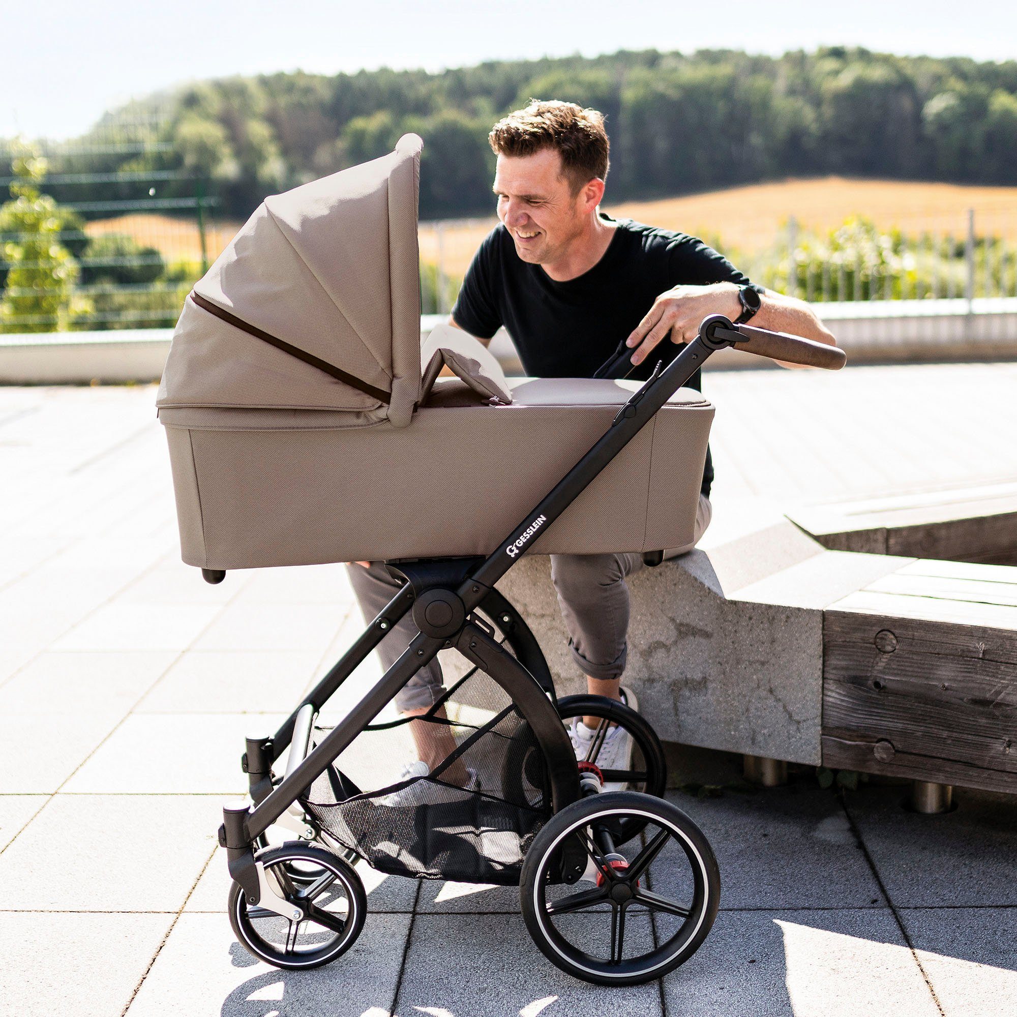 Gesslein Combi-kinderwagen FX4 Soft+ met opzetstuk Life, zwart/tabak, zand