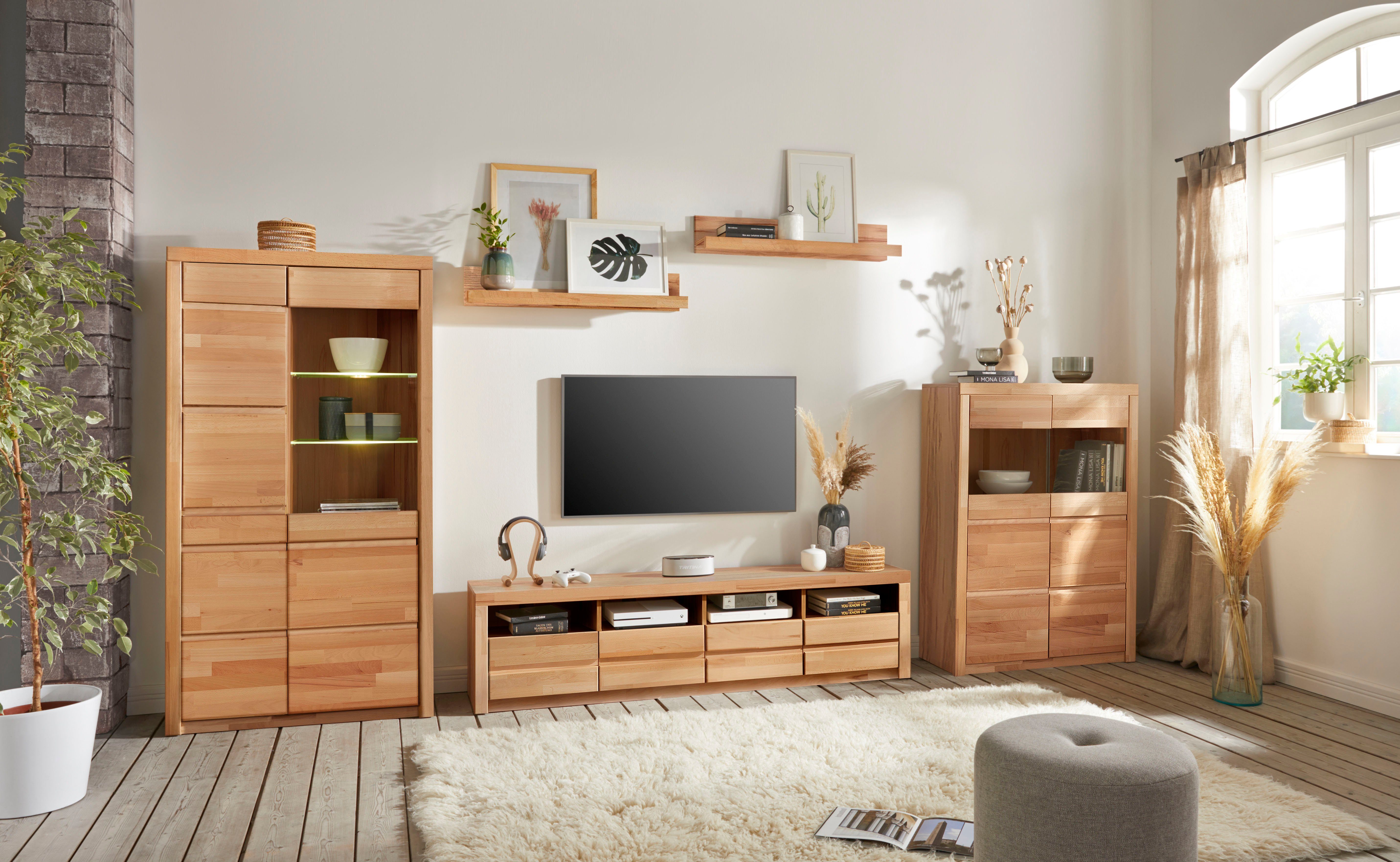 Home affaire Vitrinekast Silkeborg gedeeltelijk massief, mooie greeploze look