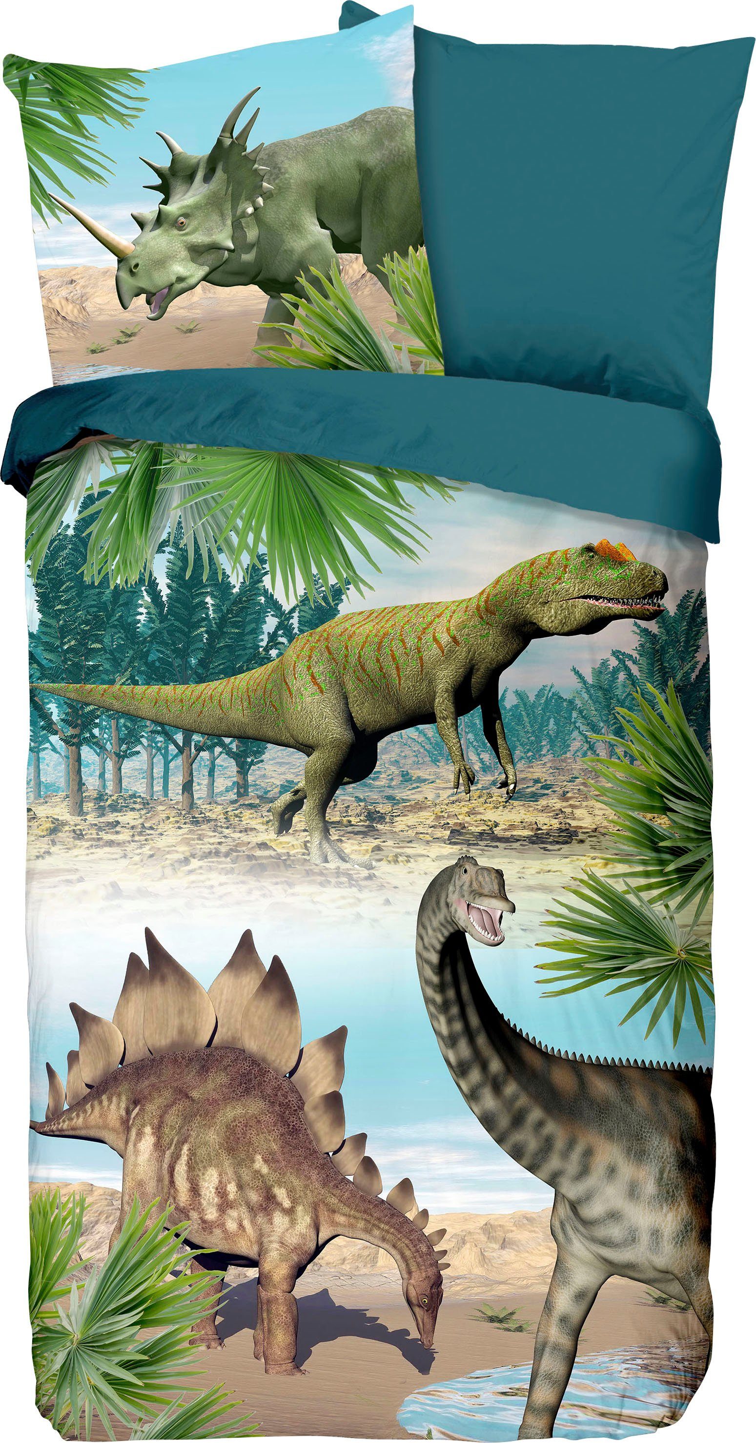 good morning Baby beddengoed Dino in mt. 135x200 cm, voor kinderen, kinderovertrekset 100% katoen, renforcé, rits, omkeerbare uitstraling, baby jongen, dino (2-delig)