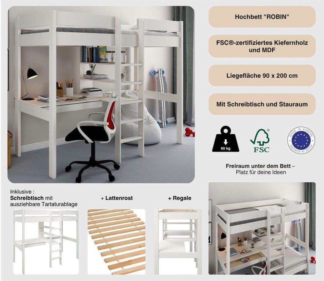 Lüttenhütt Hoogslaper Stapelhoog, kinderbed, "ROBIN" FSC® gecertificeerd massief hout