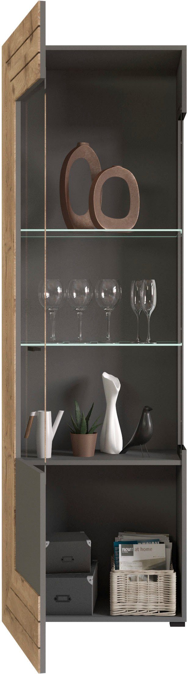 INOSIGN Vitrinekast Aalborg, hoogte 194 cm, 1 glazen deur, 2 glazen legplanken, metalen handgrepen