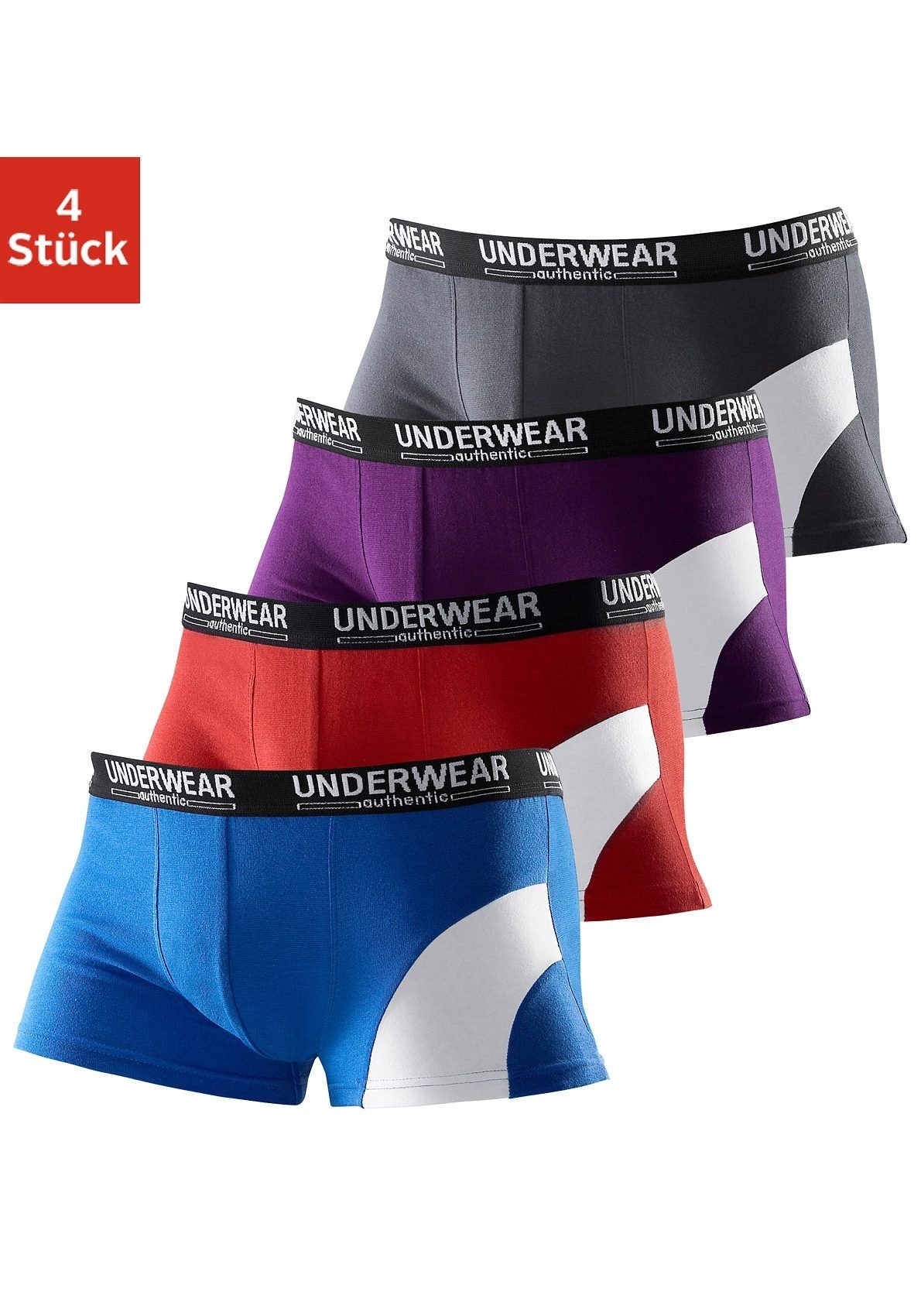 AUTHENTIC UNDERWEAR Hipster strak zittende boxershorts van katoenstretch (set, 4 stuks)