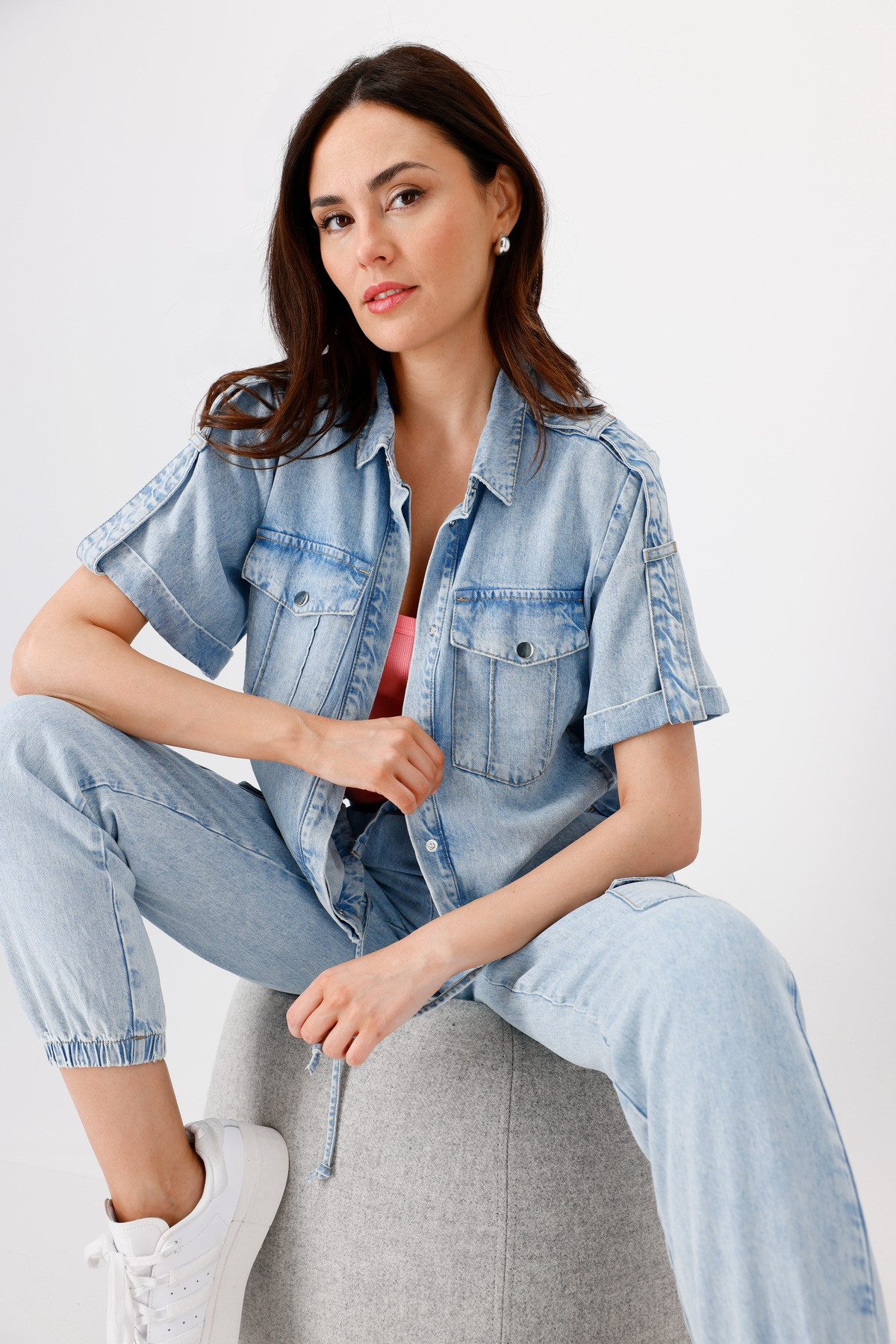 Monari Jeansblazer met koordband