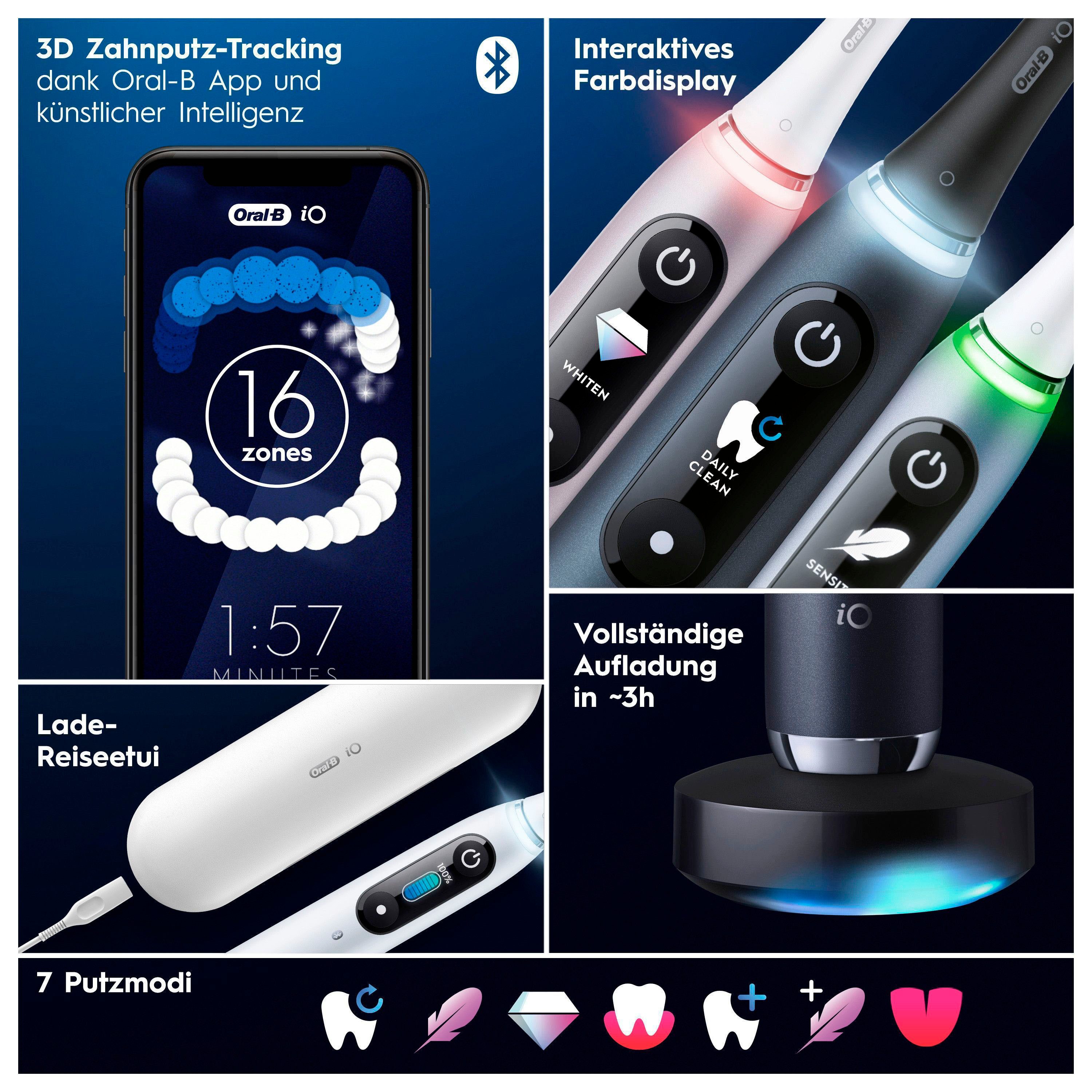 Oral B Elektrische tandenborstel IO 9 met magneet-technologie, 7 poetsmodi, kleurendisplay & reisetui voor de lader