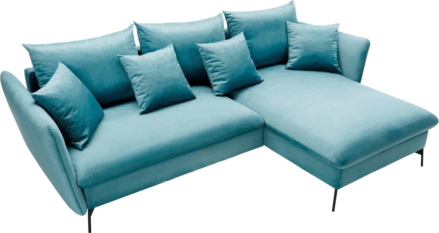 andas Hoekbank LIVORNO,258 cm, L-model, Slaapfunctie en bedlade (139/224 cm), fluweel, structuur, geweven stof