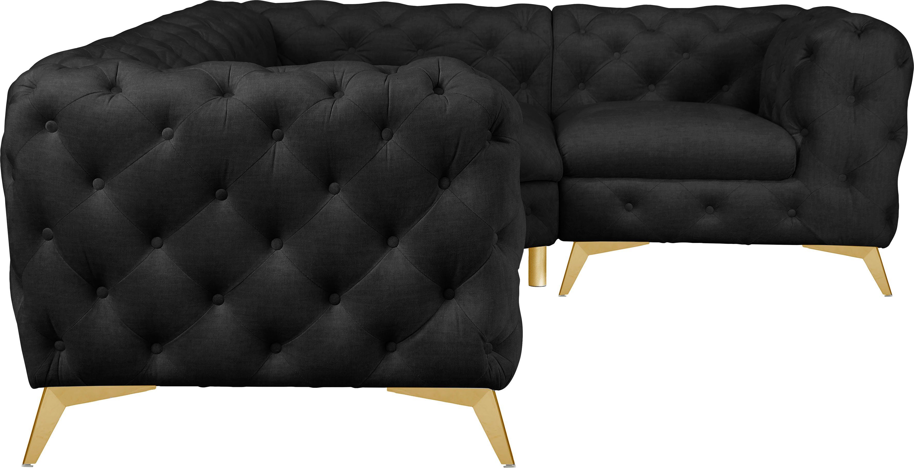 Leonique Chesterfield-bank Glynis L-vorm luxueuze capitonnage, moderne chesterfield look, kleur van de poten ter keuze