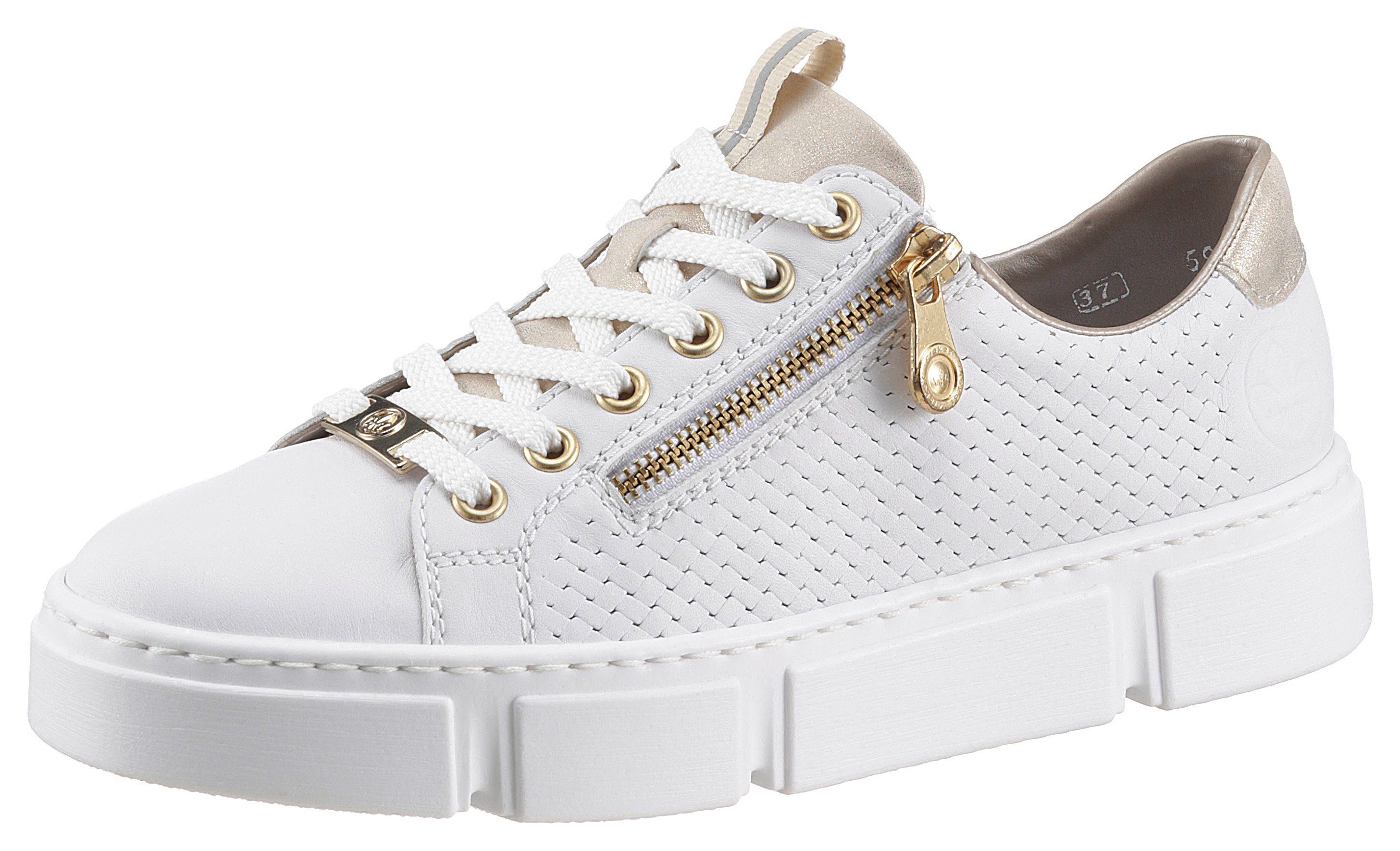 Rieker Plateausneakers met goudkleurige details, vrijetijdsschoen, lage schoen, veterschoen dames lage sneakers maat 41 EU wit