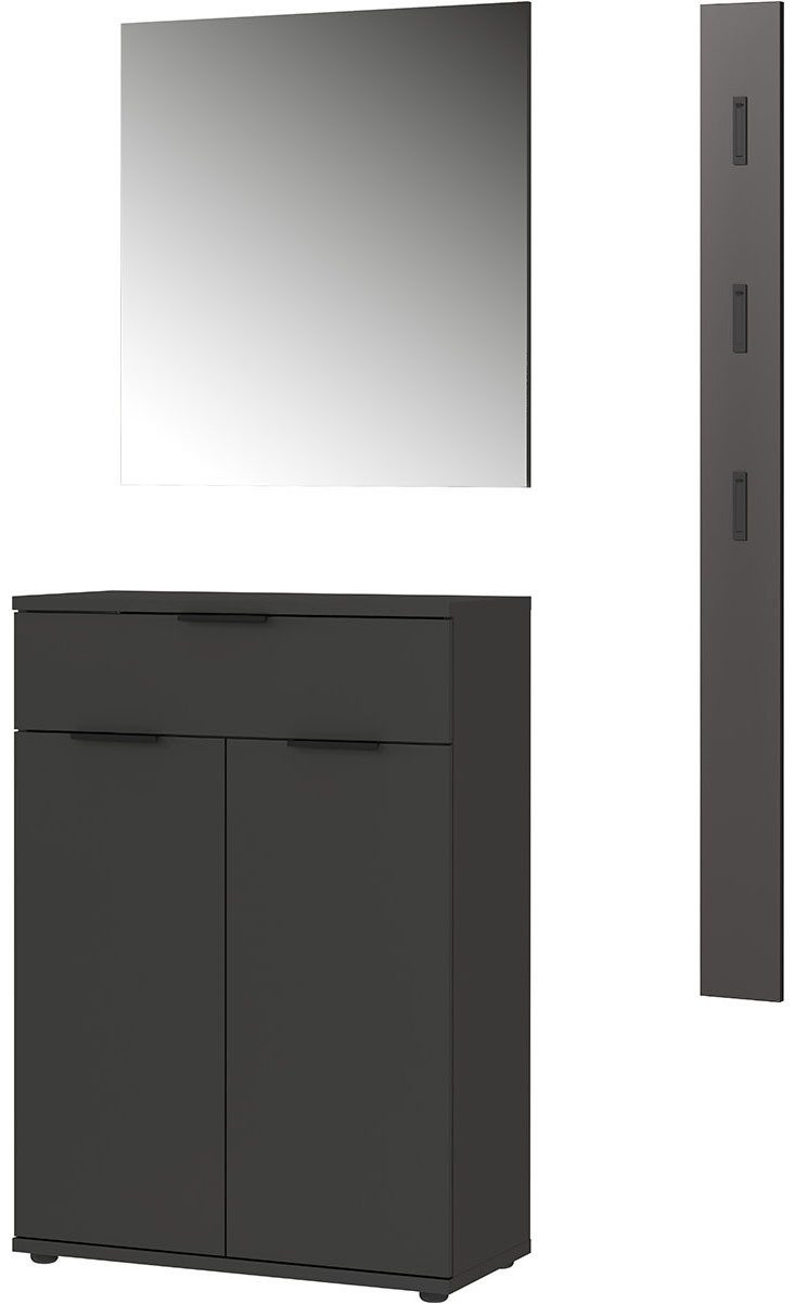 GERMANIA Halmeubelset Stanton Garderobe-set bestaande uit 1 schoenenkast, 1 spiegel en 1 paneel (3-delig) kapstokpanelen grijs