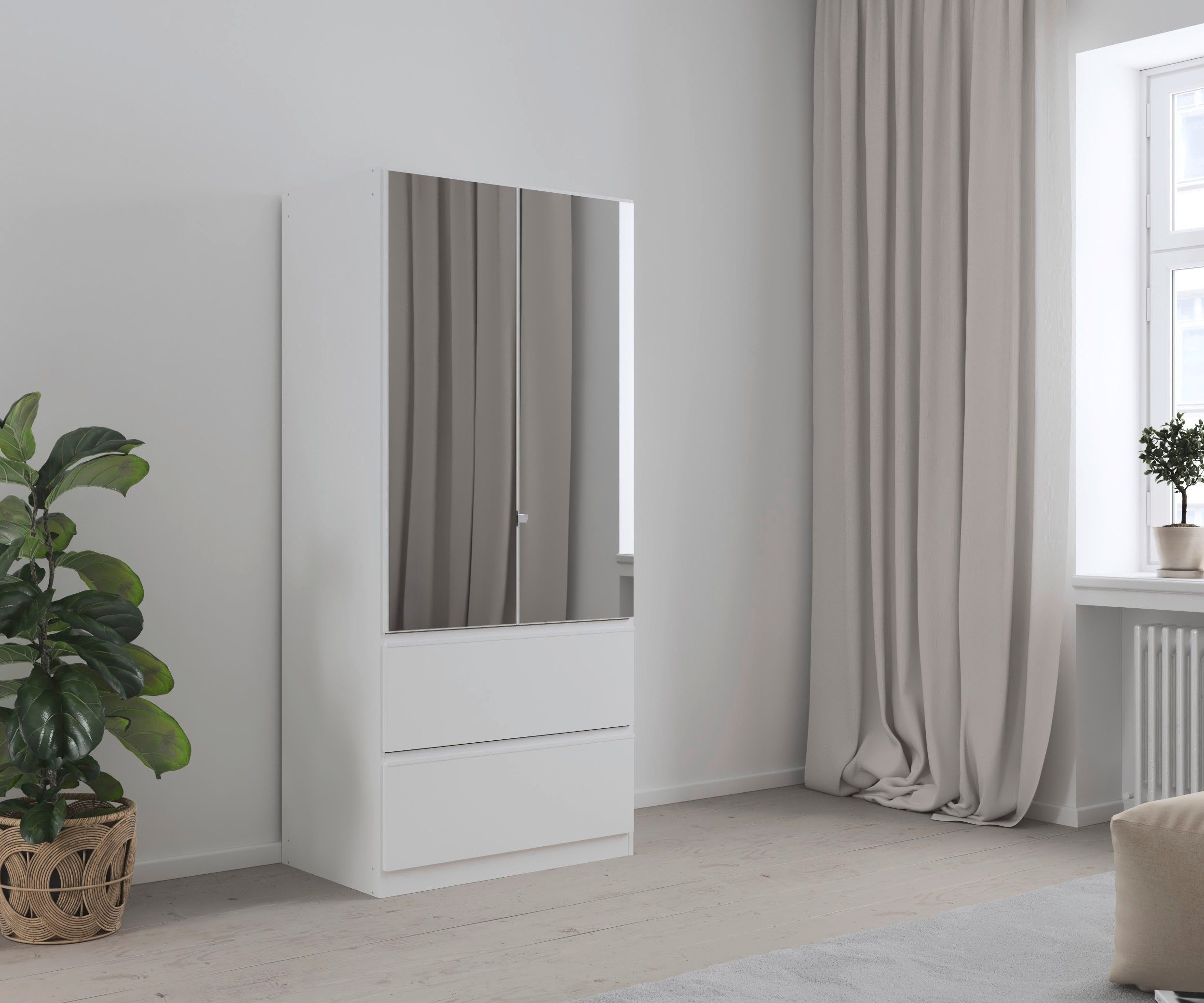rauch Draaideurkast Kledingkast Kast Garderobe Wasmand COSTA in 3 Breedtes met spiegel, greeploos front en push-to-open functie made in germany