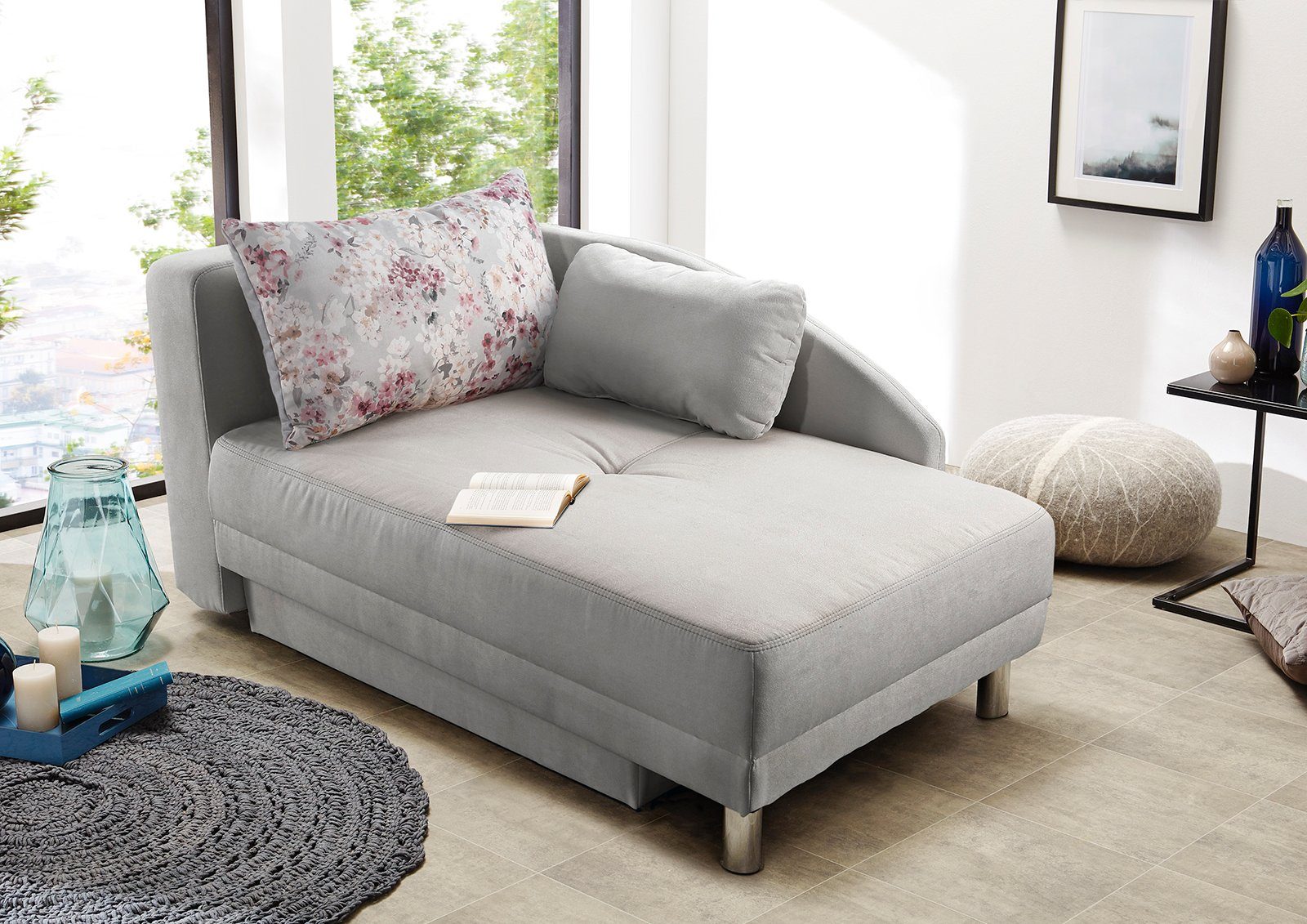 Jockenhöfer Gruppe Récamier ROY Chaise longue met slaapfunctie en bedkist, met binnenvering grijs, chaise longues