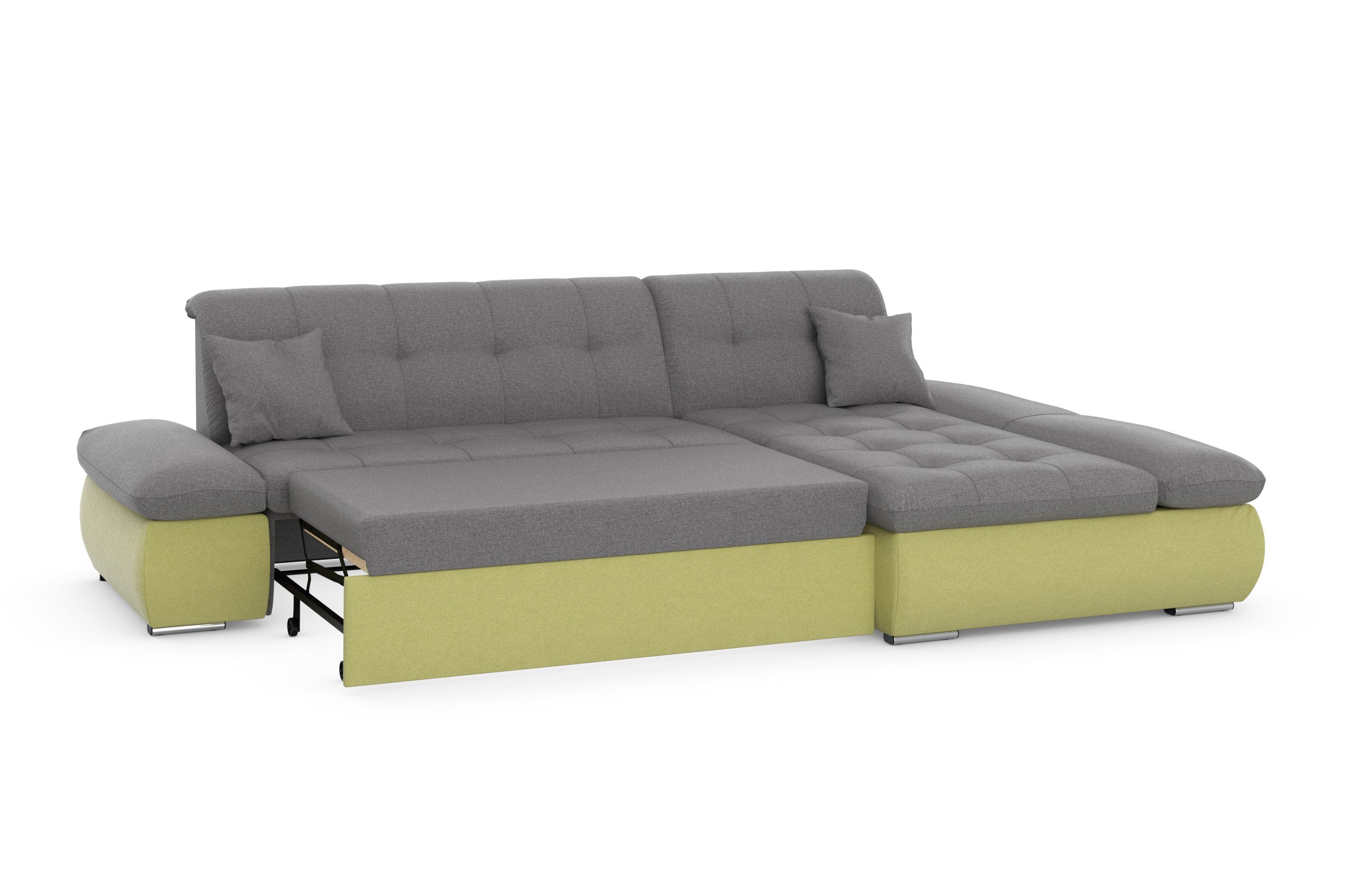 DOMO collection Hoekbank Moric, L-vorm, XXL-bank - Breedte 300cm keuze met bedfunctie en armleuningverstelling, donkergroen