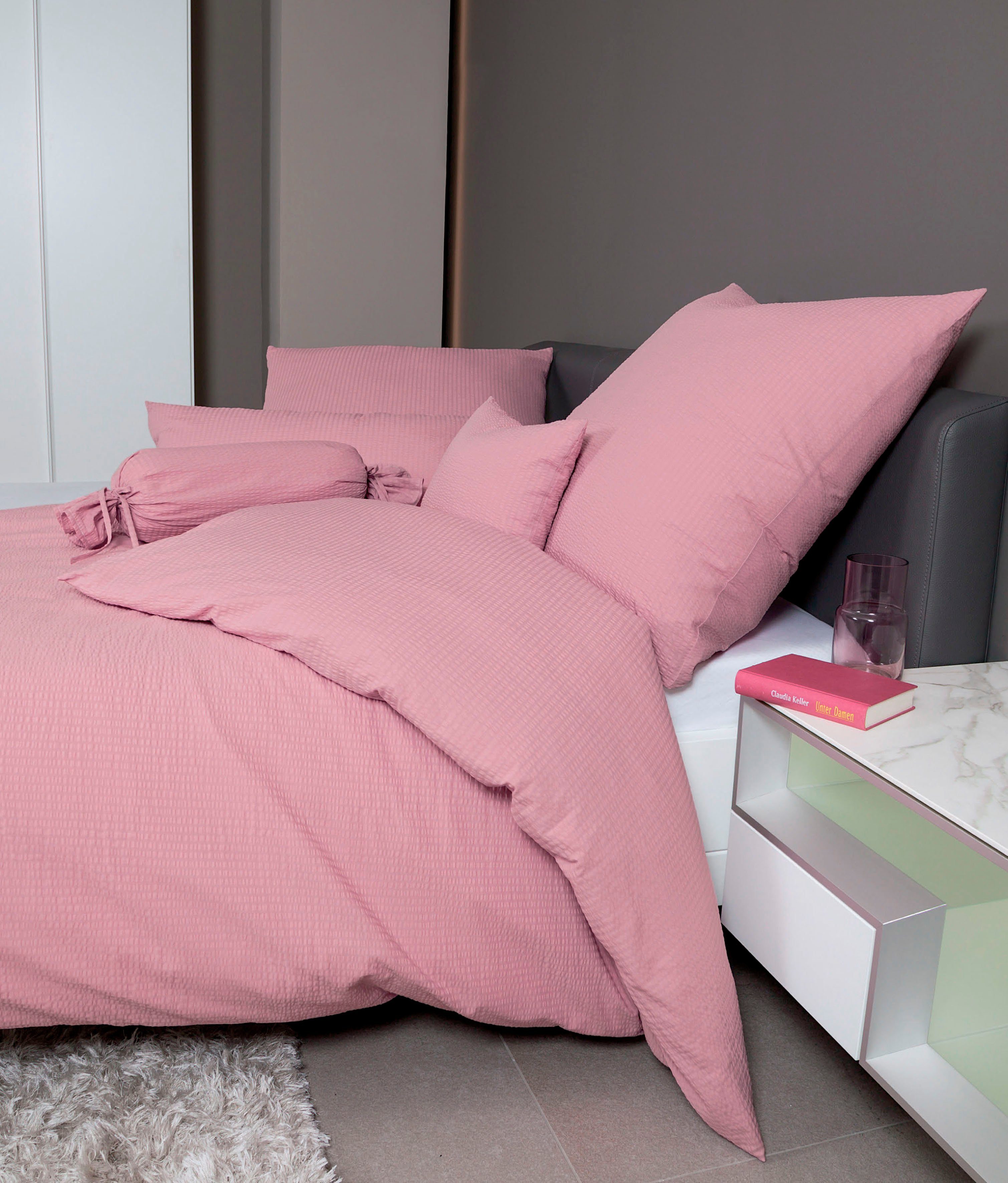 Janine Overtrekset PIANO 0125 met rits, 100% katoen, met geweldige structuur, premium dekbedovertrekken maat 1x 200x200 cm roze