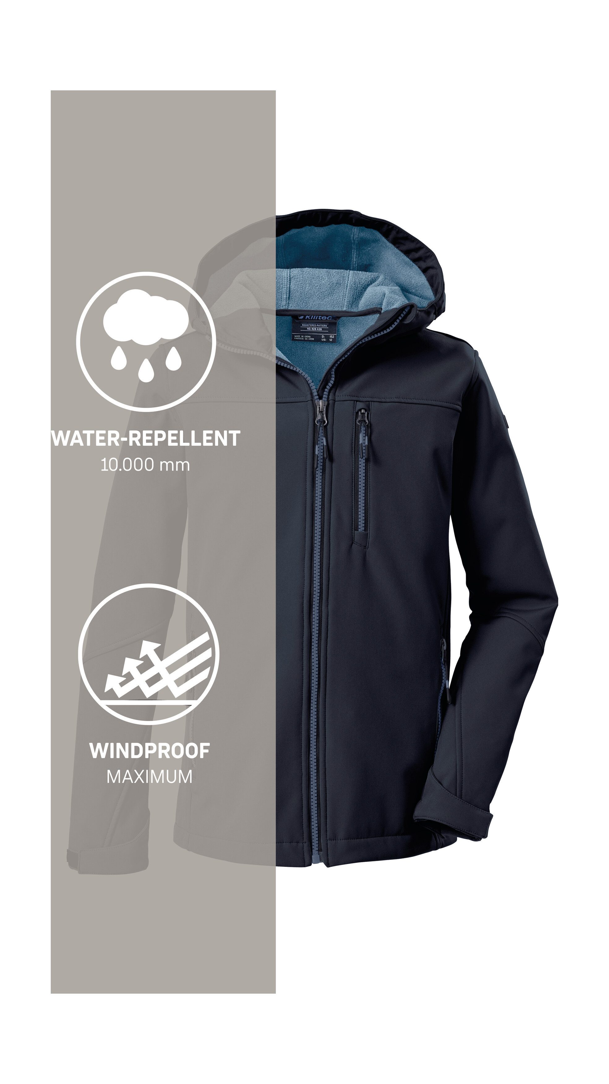 Killtec Softshell-jack Jongens Softshell-jack Waterafstotende softshelljack met fleece en verstelbare details