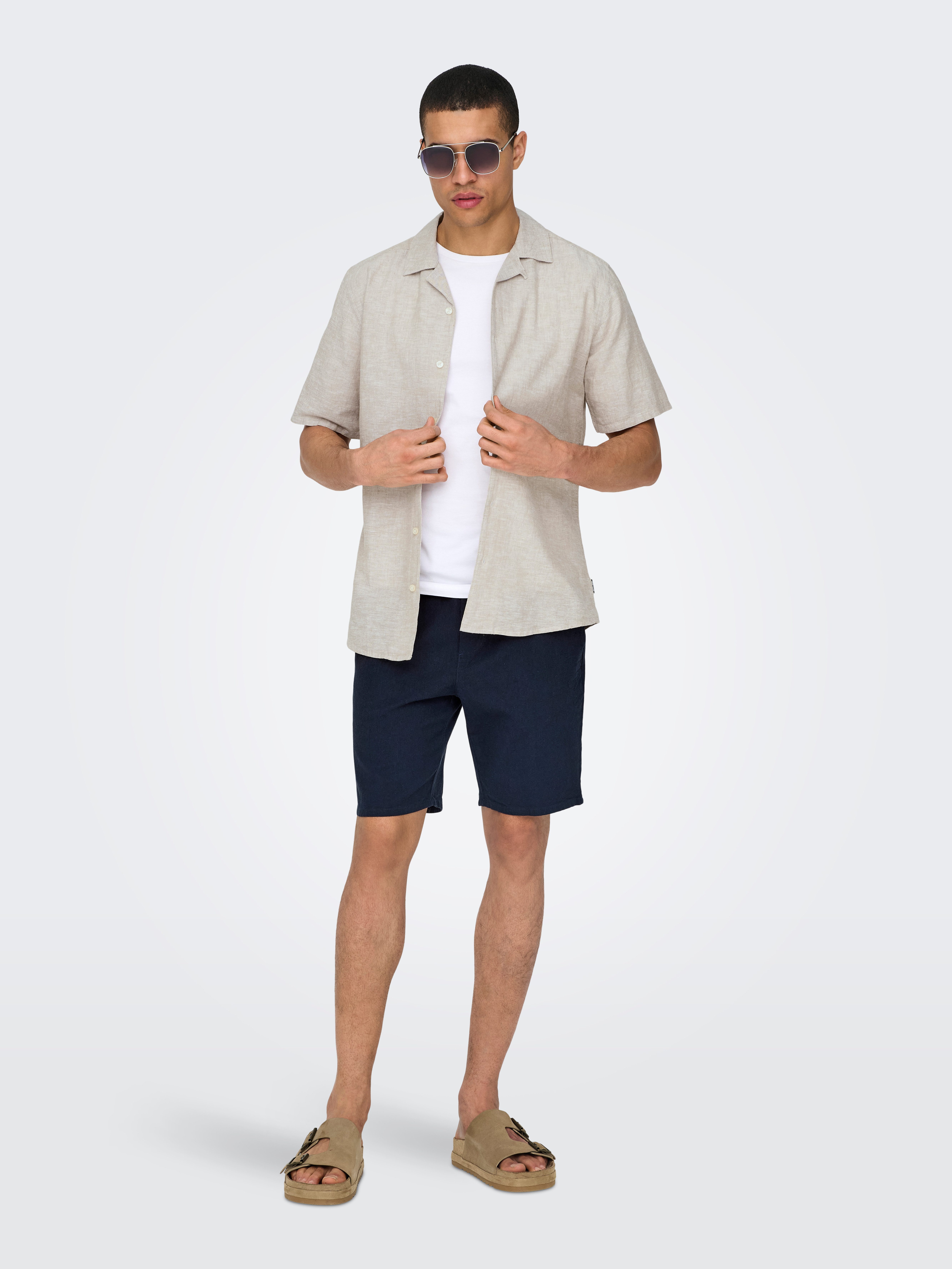 ONLY & SONS Overhemd met korte mouwen ONSCAIDEN SS SOLID RESORT LINEN NOOS