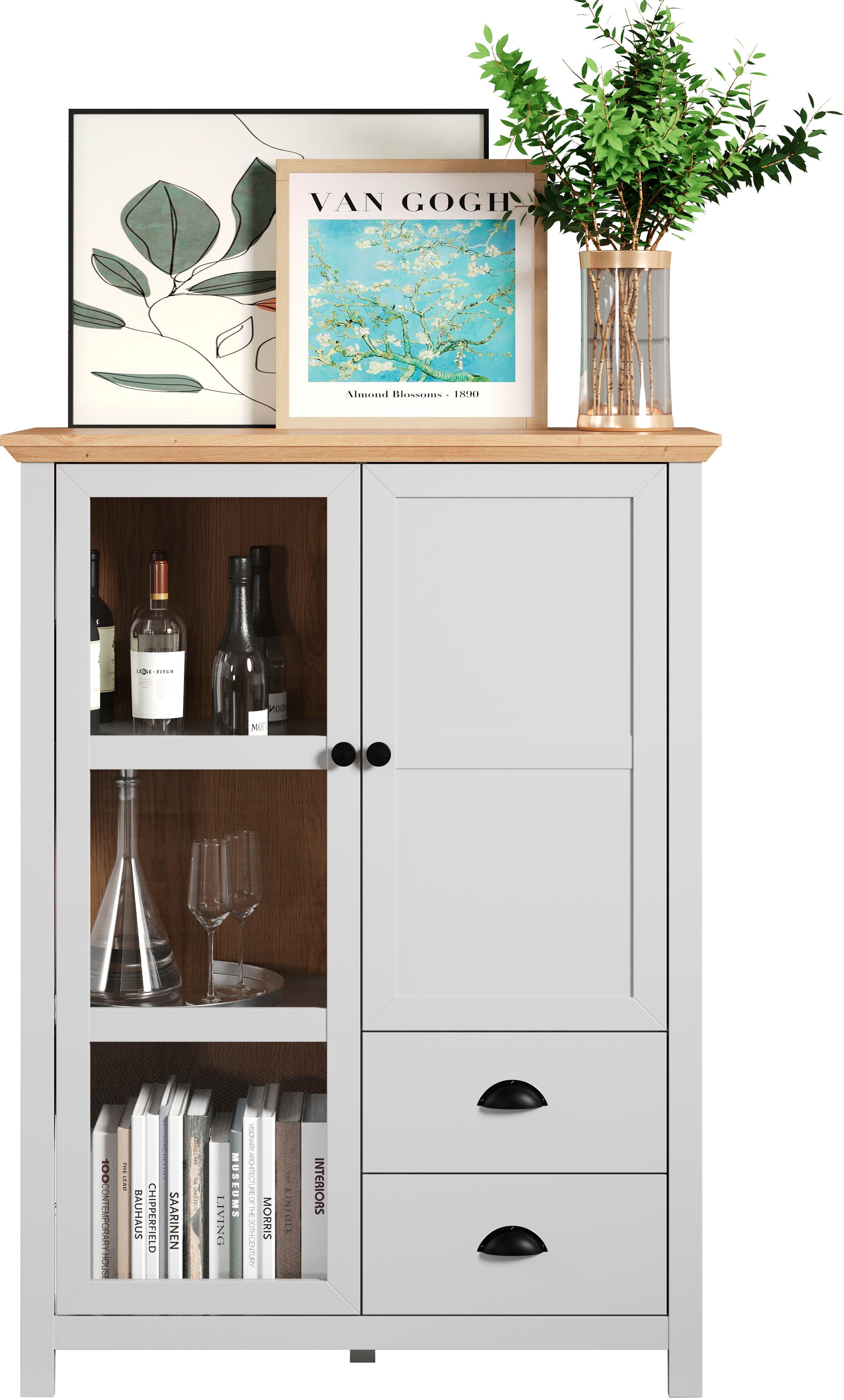 Home affaire Highboard Herzwill Breedte 97 cm, hoogte 130 cm, bergruimte, deuren en romp, mat grijs