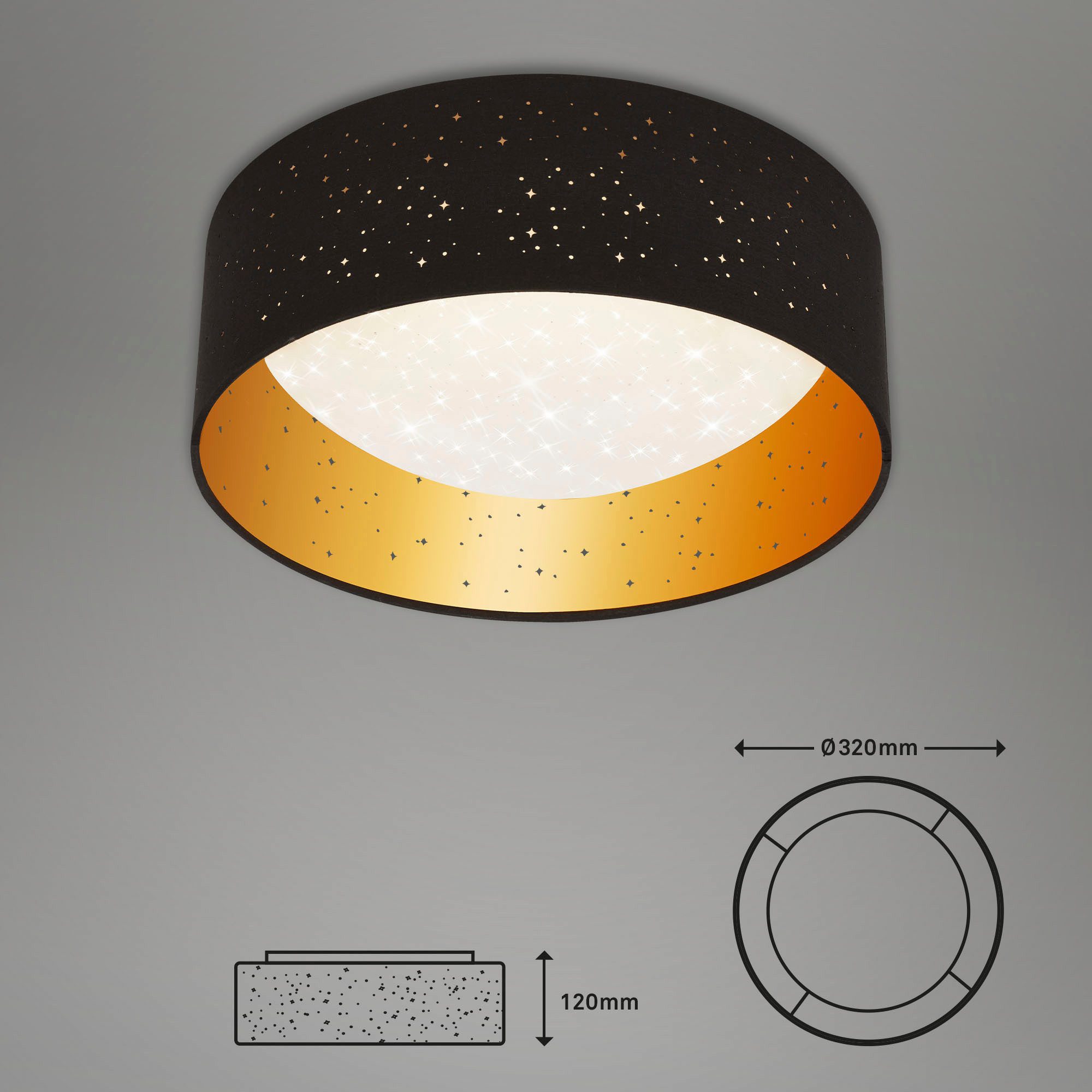 Briloner Leuchten Led-plafondlamp LED stoffen plafondlamp met sterrendecor, zwart-goud, 1xLED/12W