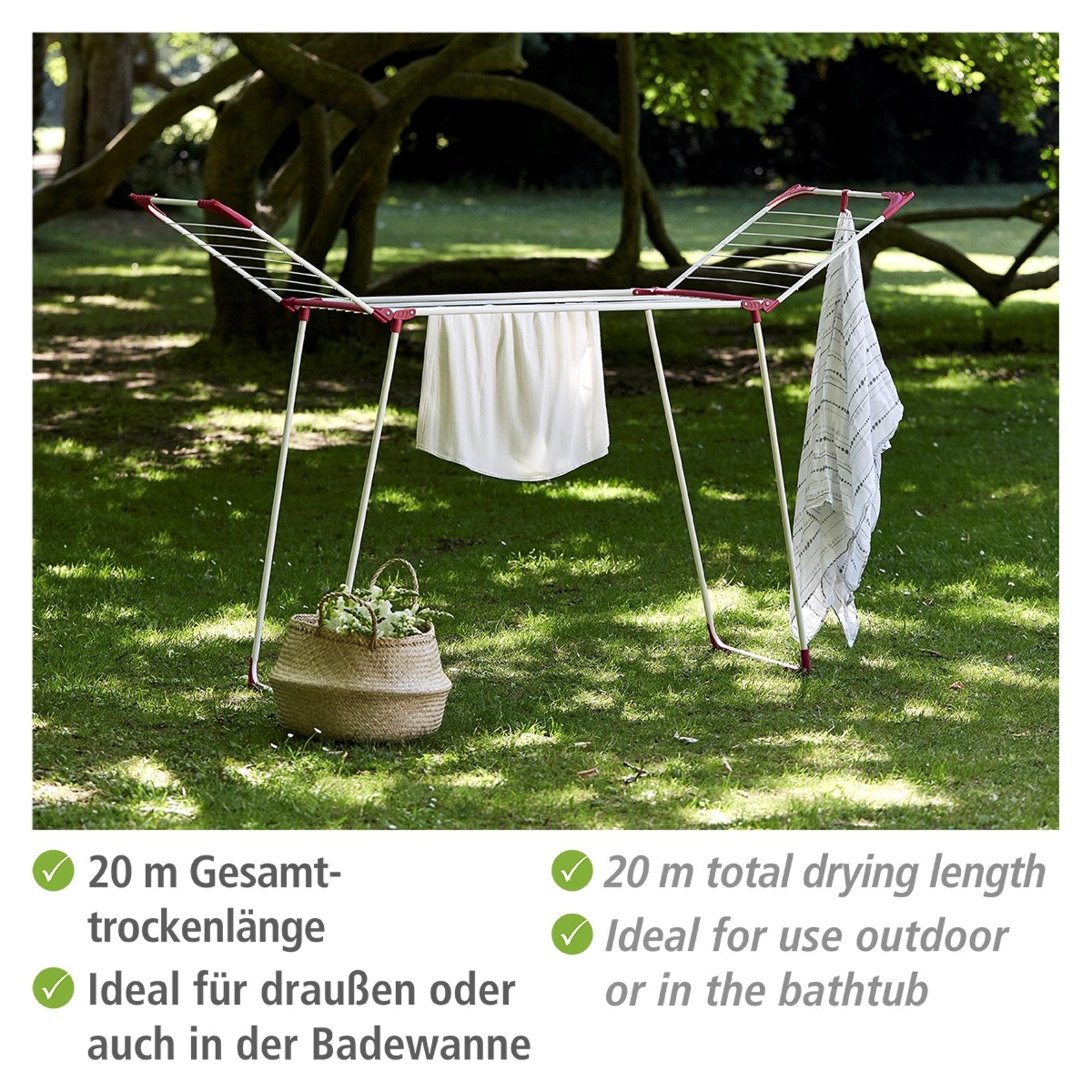 WENKO Droogrek Summer Dry Vleugelwasdroger, 13 m drooglengte, ruimtebesparend opvouwbaar
