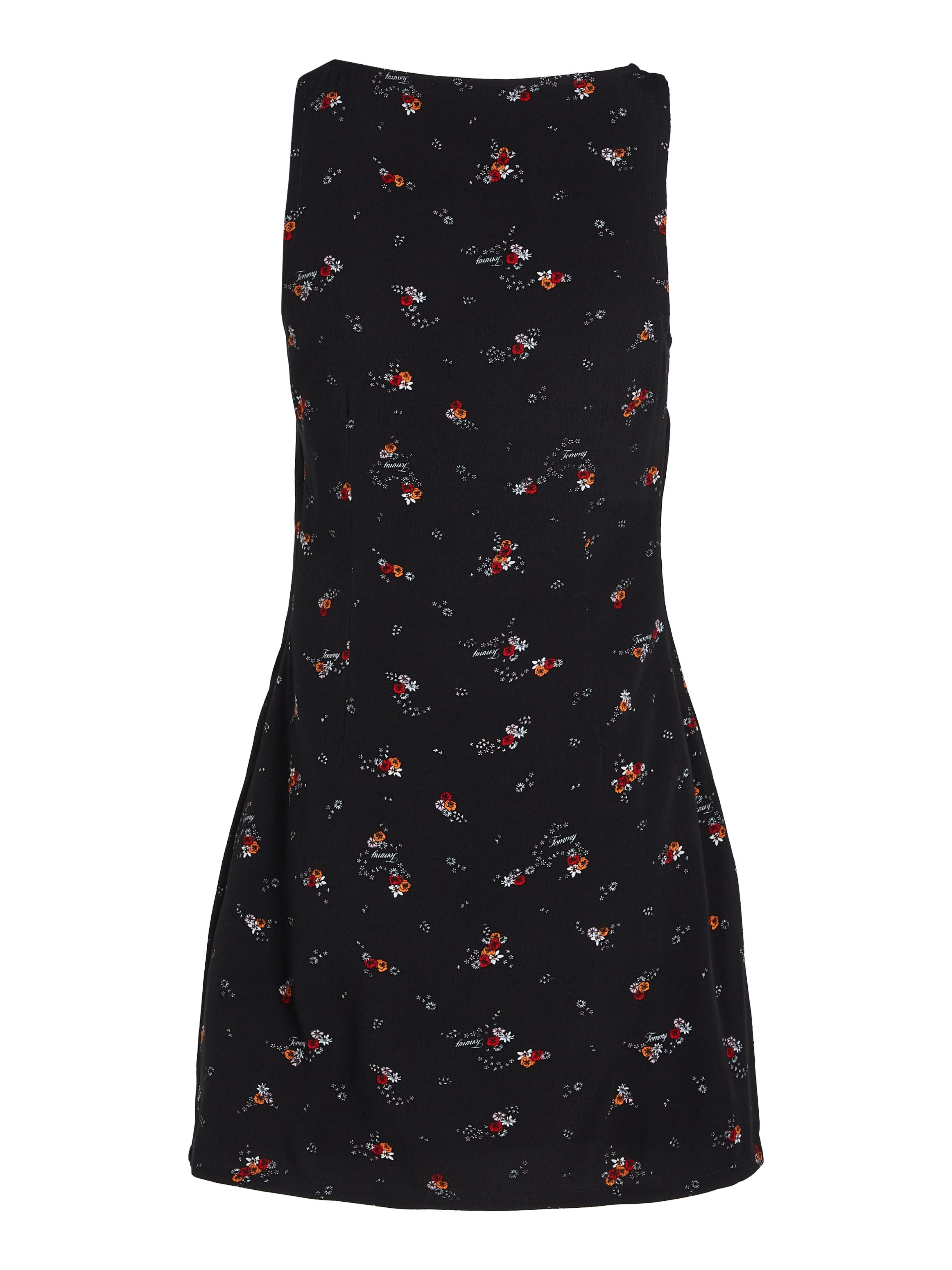 TOMMY JEANS Blousejurk TJW BLACK FLORAL RACER DRESS met bloemenprint modieuze racer vorm