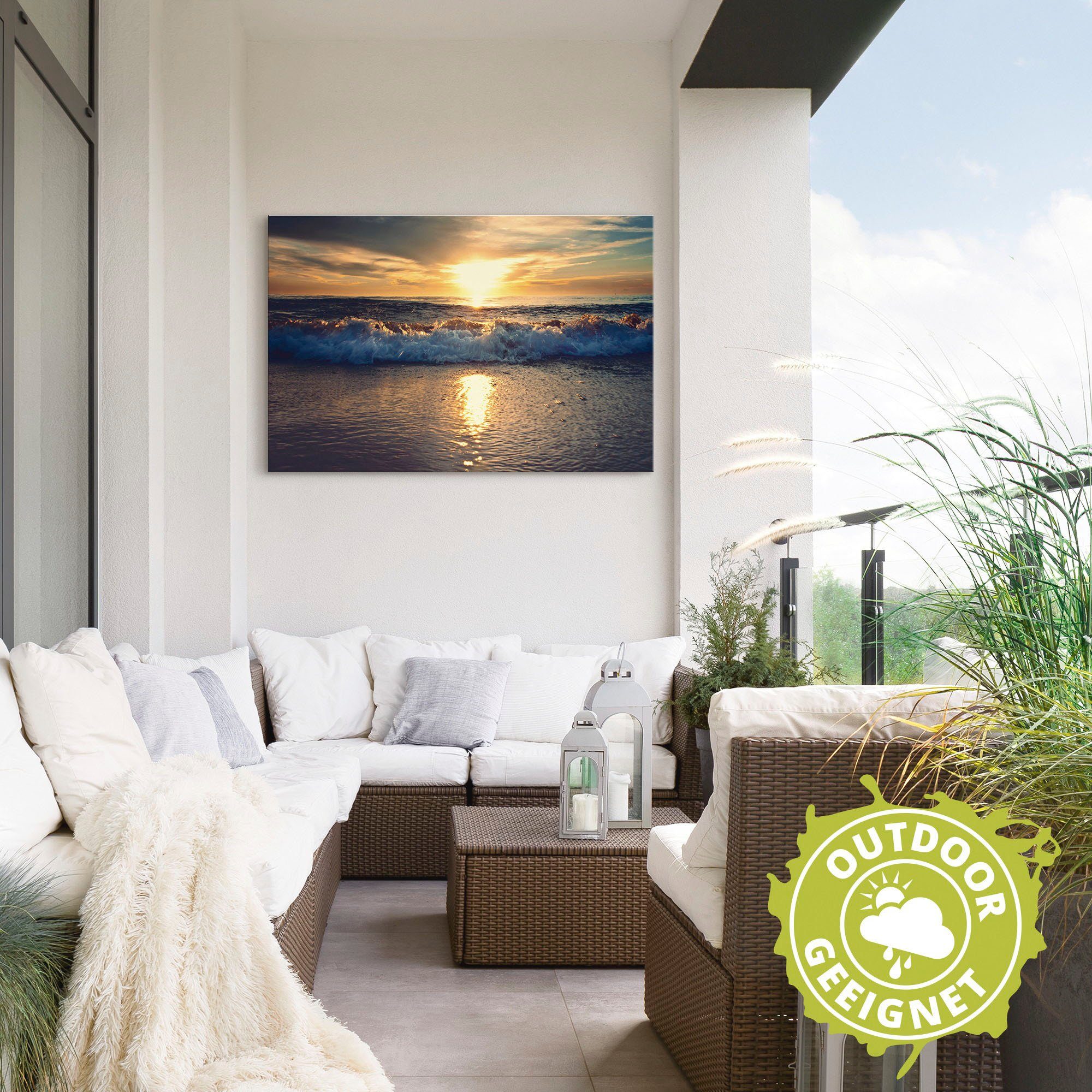 Artland Artprint Zonsondergang aan zee als artprint van aluminium, artprint voor buiten, artprint op linnen in verschillende maten