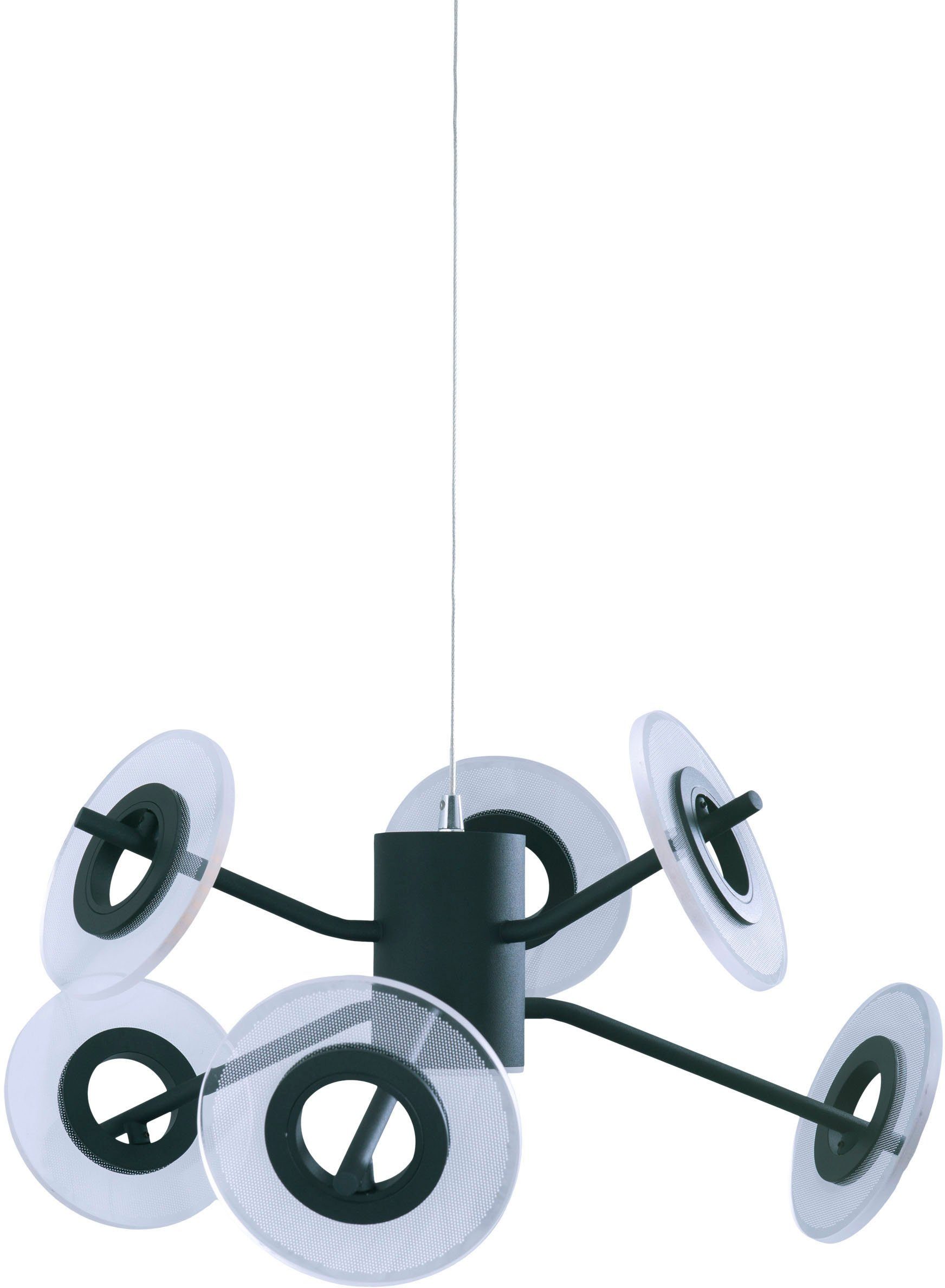 näve Led-hanglamp Discus LED 6-vlamig, dimbaar via wandschakelaar in 3 stappen, H: ca. 150 cm (1 stuk)