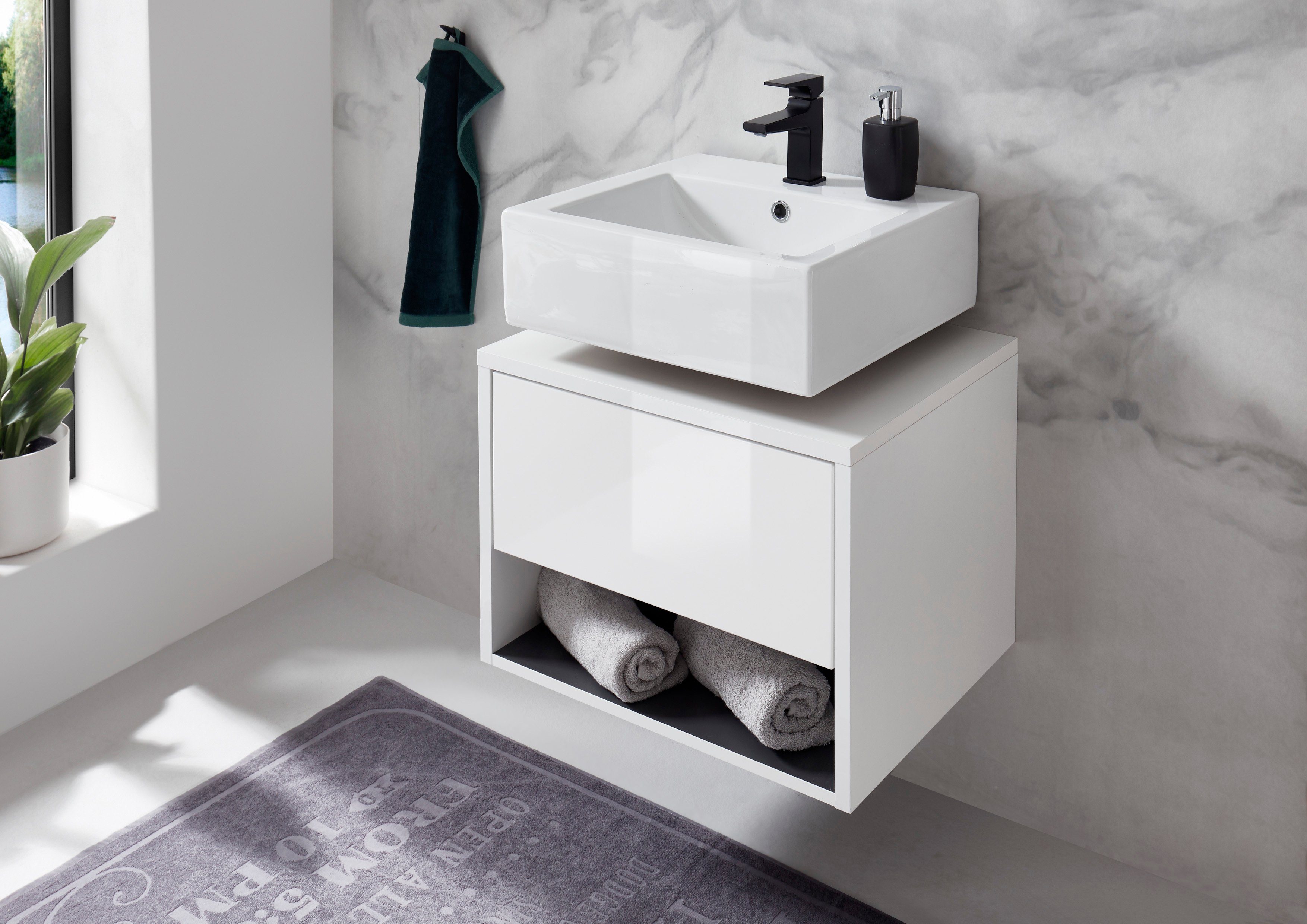 Places of Style Badmeubelset Studio Line, bad in modern ontwerp, 2-delig badkamer Onderkast en spiegel, in twee kleuren beschikbaar, veel opbergruimte (2 stuks)