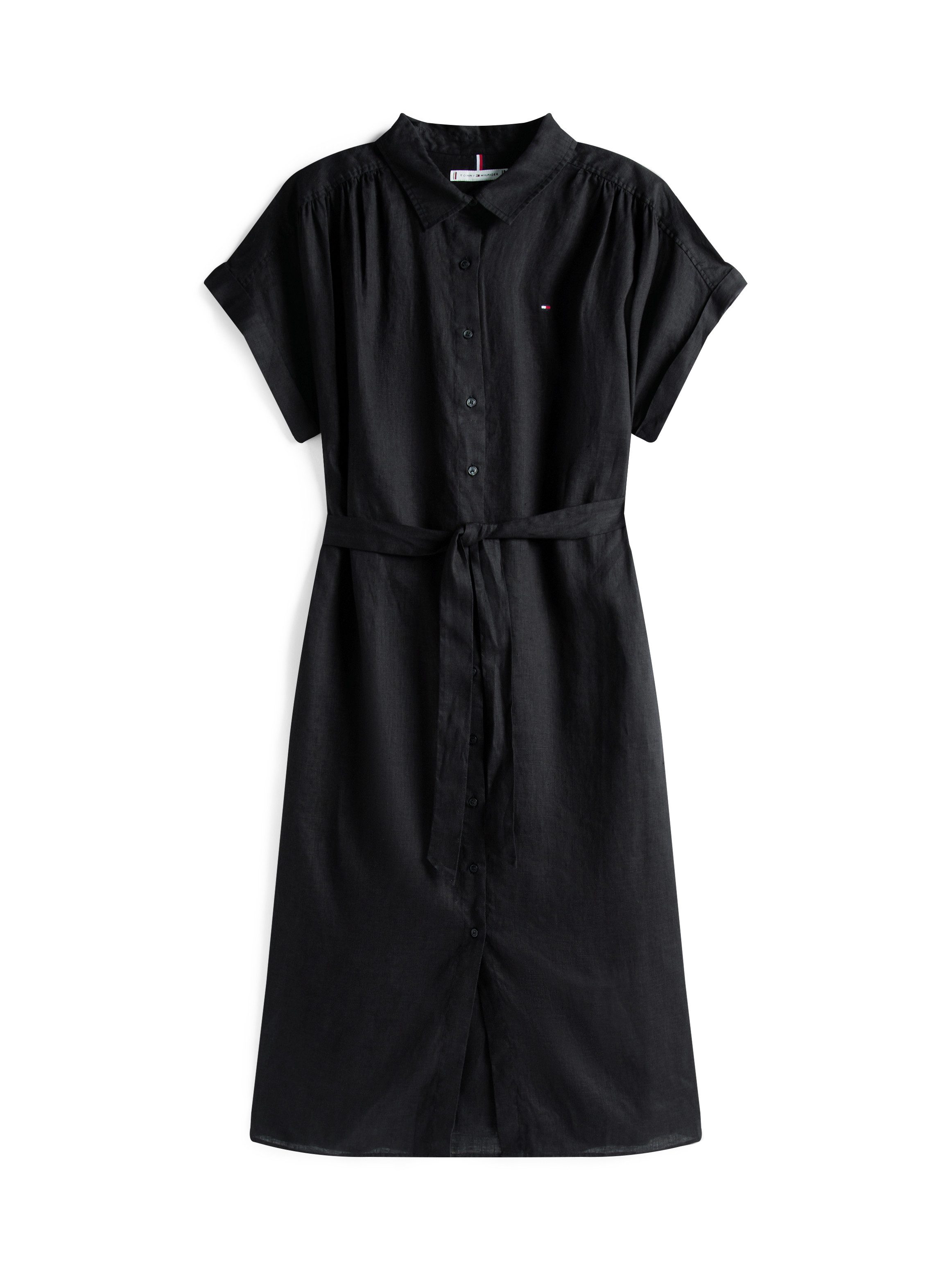 Tommy Hilfiger Curve Midi-jurk CRV ESS LI BELTED S/S MIDI DRESS in grote maten, met riem, logo borduurwerk
