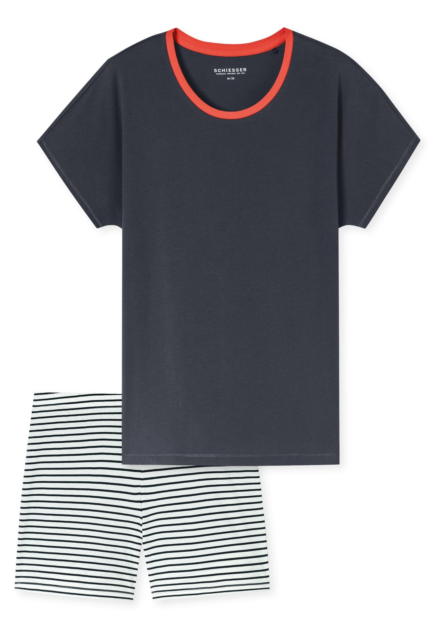 Schiesser Shortama Casual Essentials met effen shirt en gestreepte broek (2-delig)